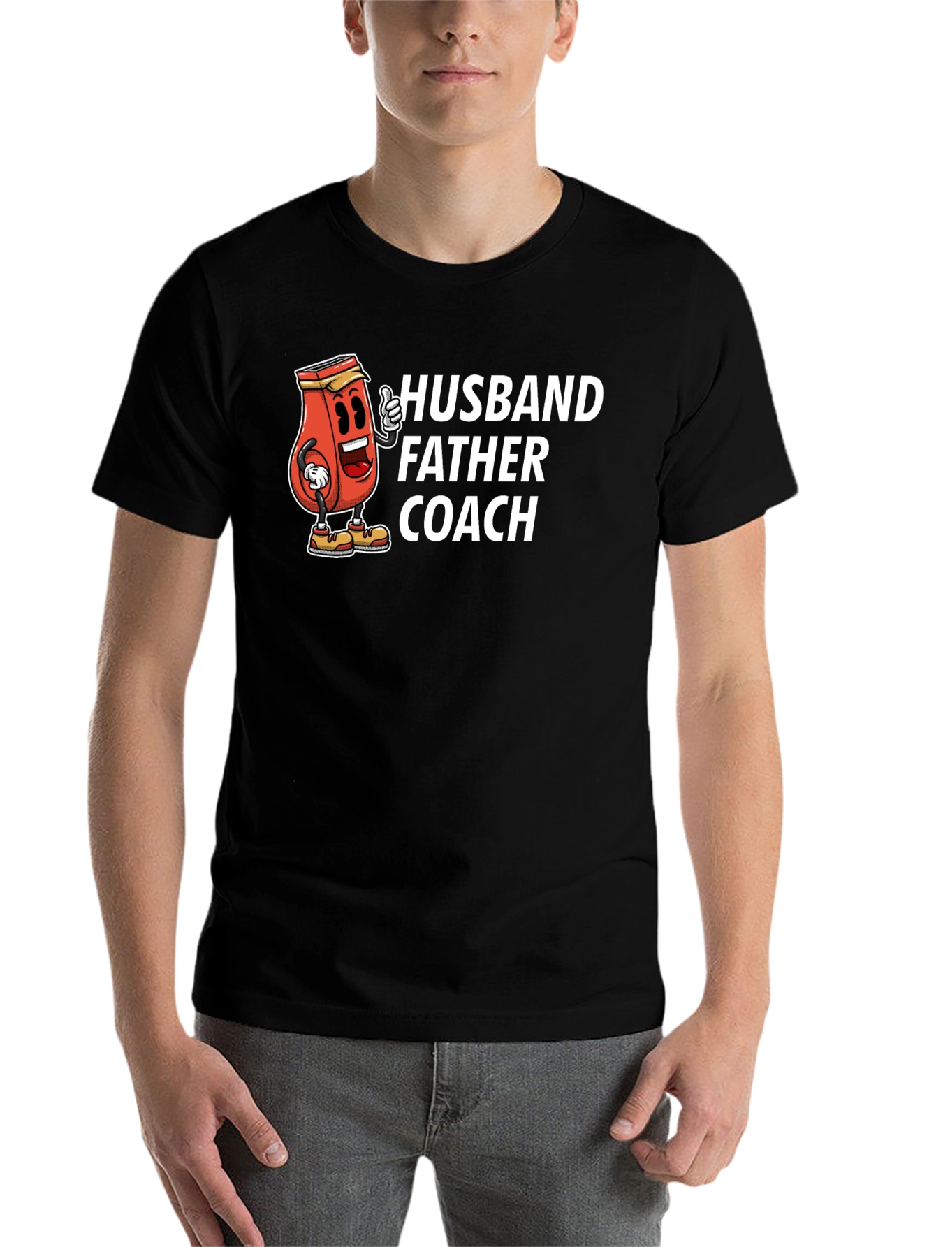 Black Husband Father Coach T-Shirt Funny Ketchup Cartoon Dad Tee view 7