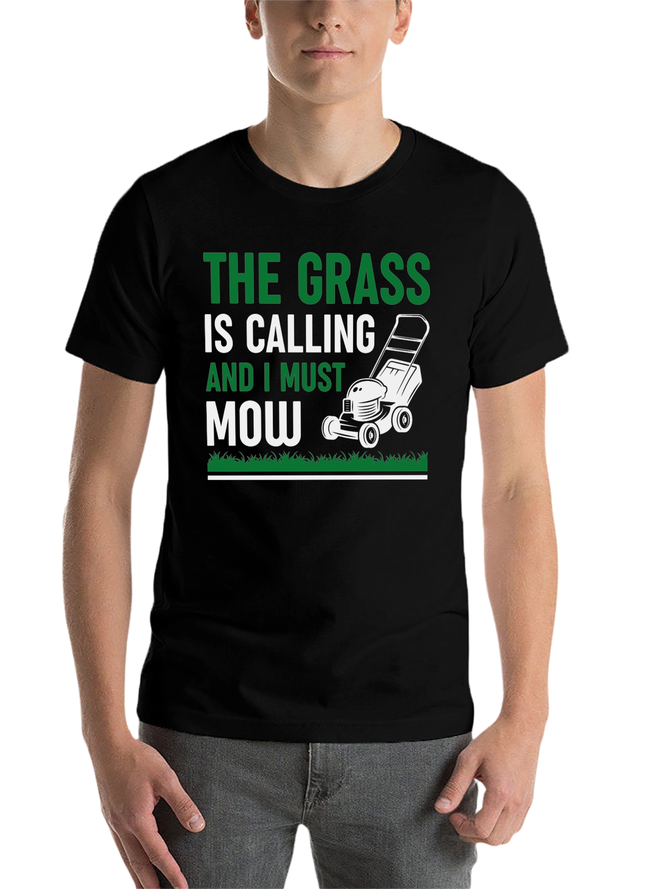 Black The Grass is Calling Funny Lawn Mowing T-Shirt view 7
