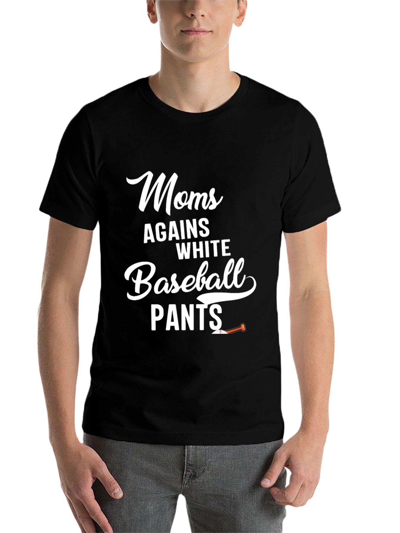 Black Moms Against White Baseball Pants T-Shirt view 7