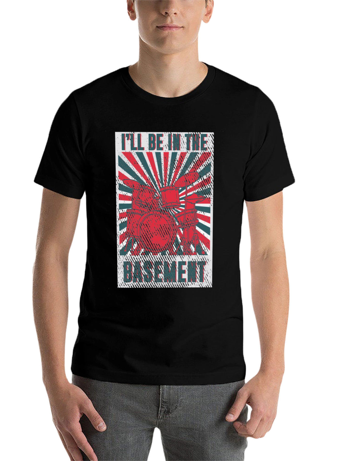 Black I'll Be in the Basement Drum Set T-Shirt view 7