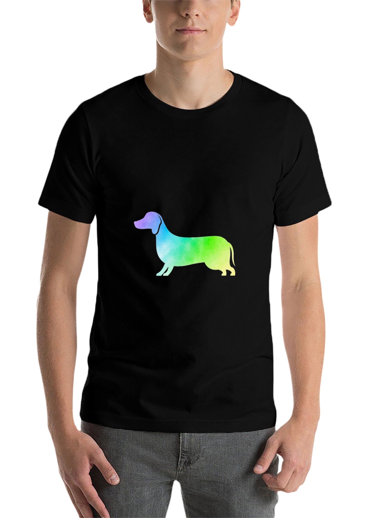 Black Rainbow Dachshund Graphic Tee - Black Cotton Blend view 7