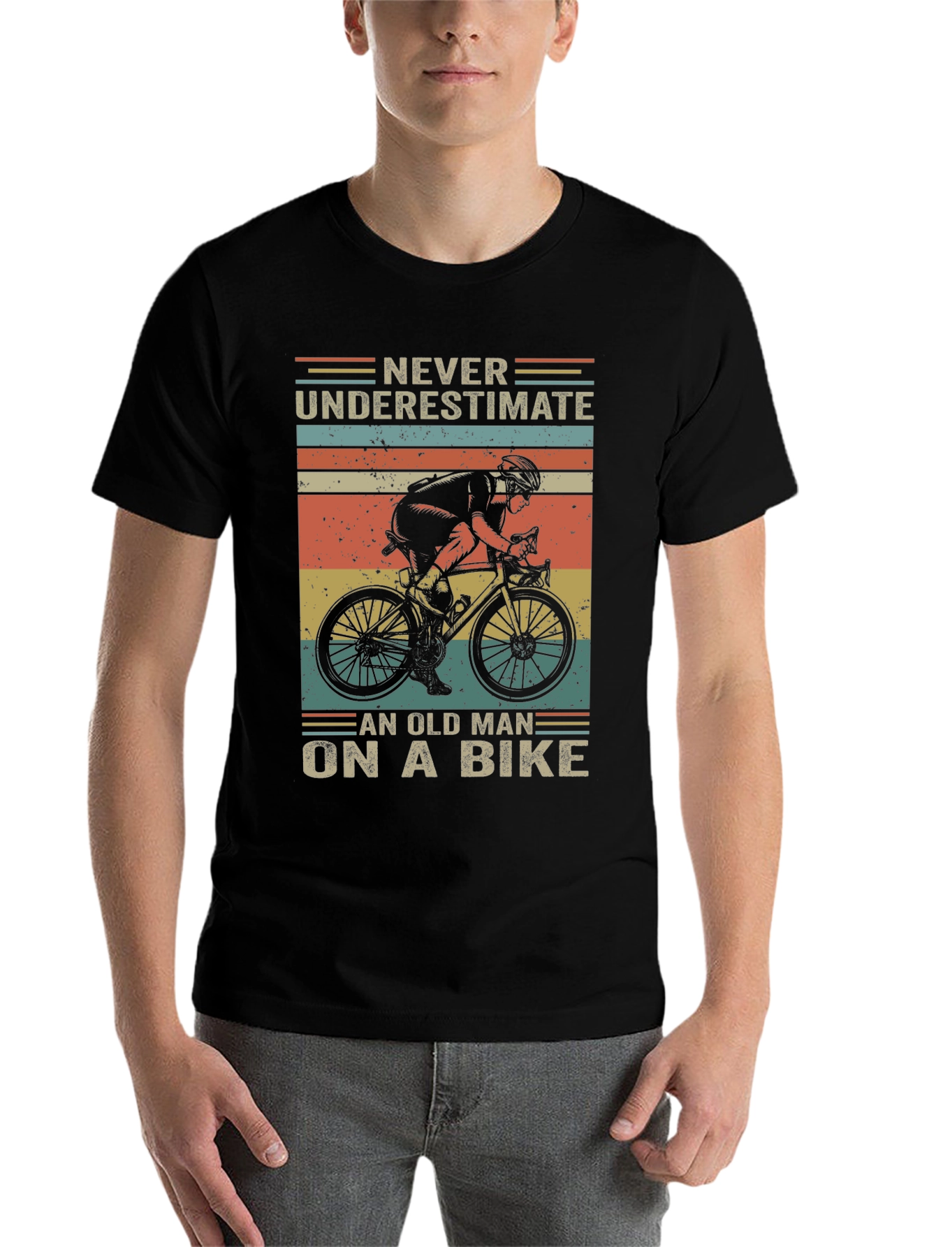 Black Never Underestimate Old Man Bike Graphic T-Shirt view 7