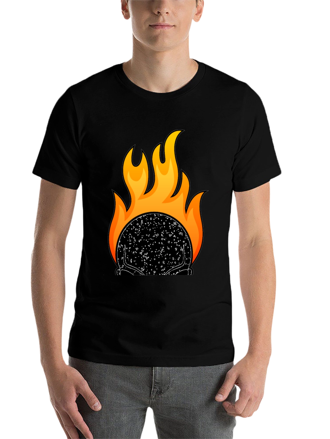 Black Flaming Skull Graphic T-Shirt - Black view 7