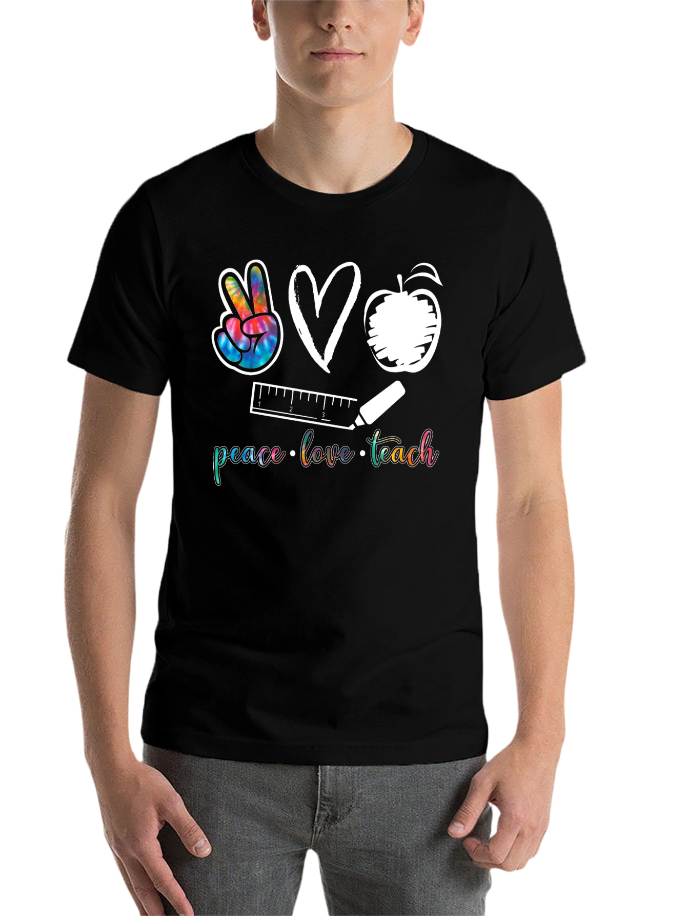 Black Peace Love Teach T-Shirt view 7