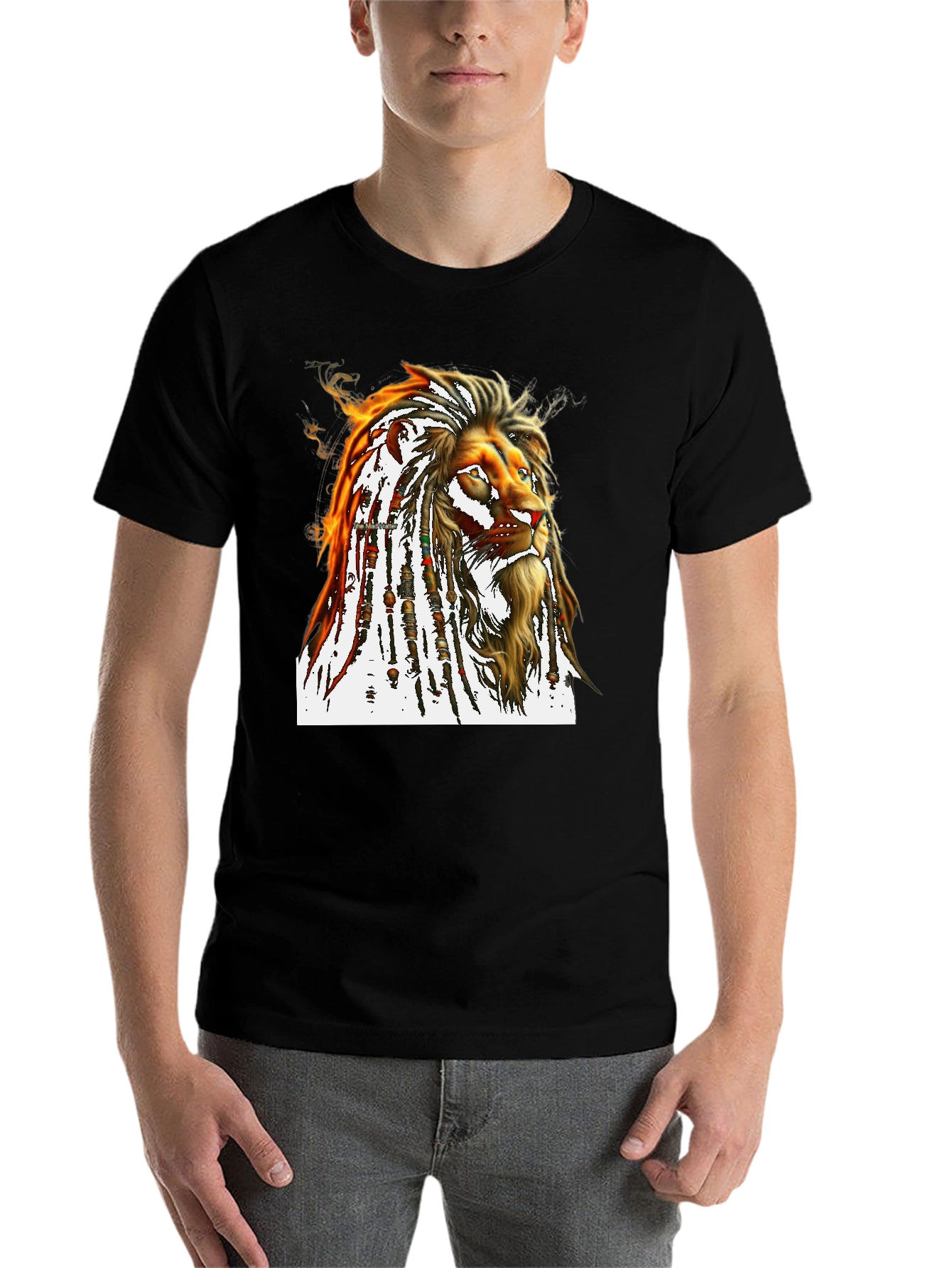Black Lion Dreadlocks T-Shirt - Black view 7
