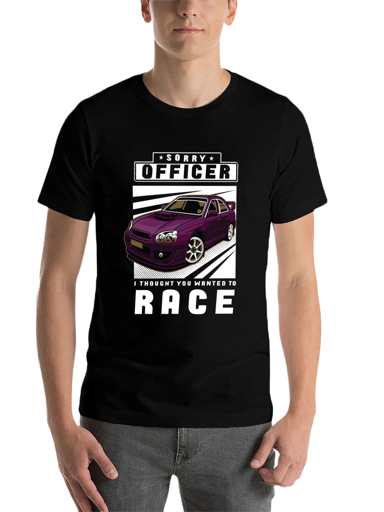 Black Sorry Officer Race Car T-Shirt view 7