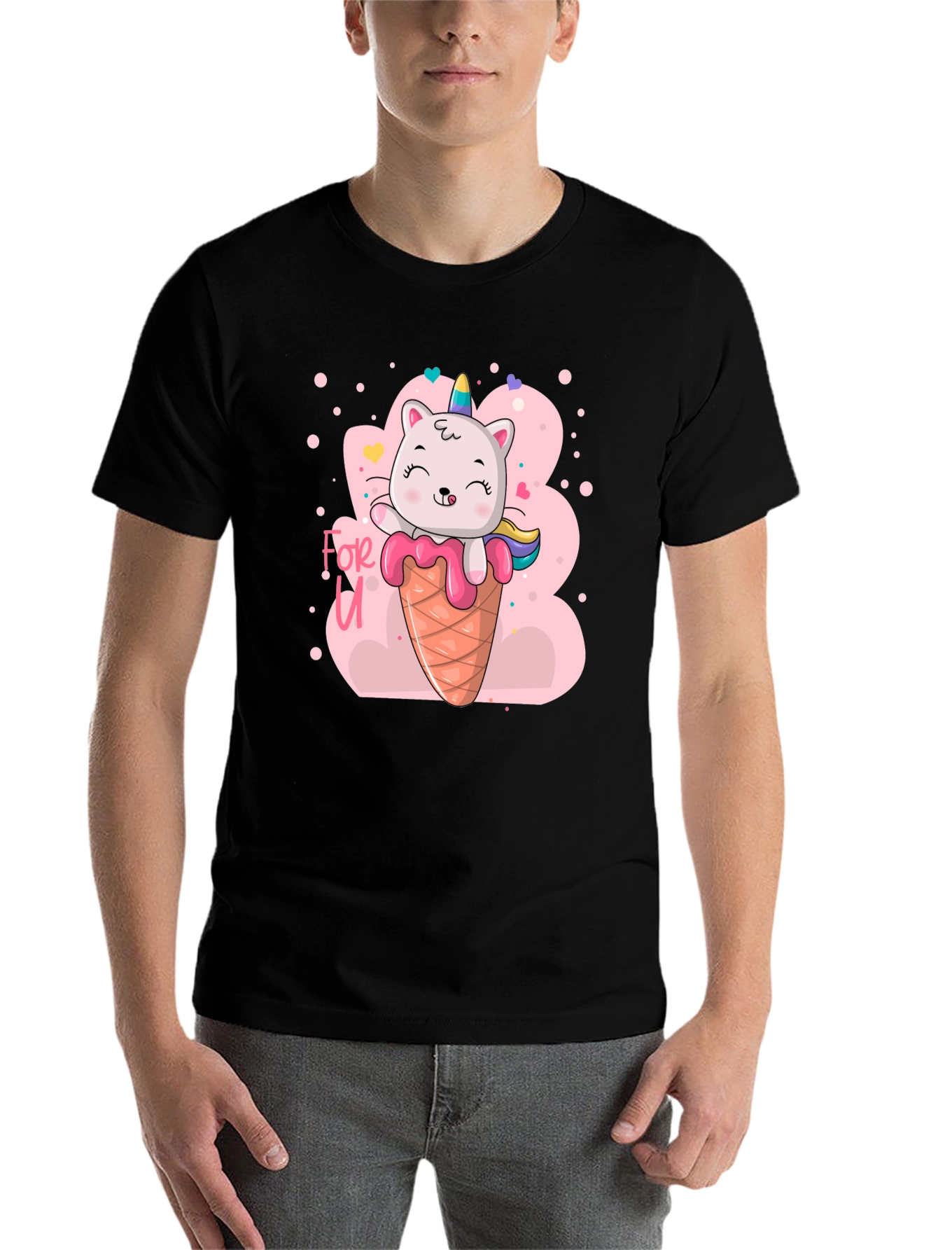 Black Cat Unicorn Ice Cream T-Shirt - Cute Graphic Tee view 7