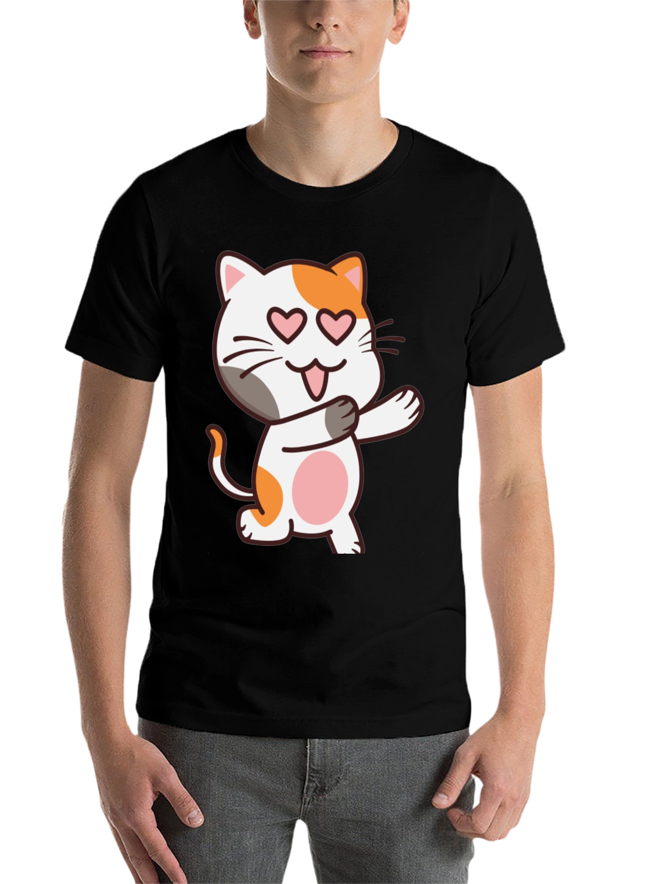 Black Cute Cat Heart Eyes Black T-Shirt view 7
