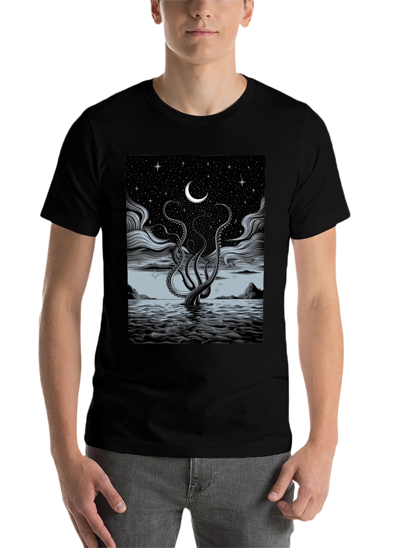 Black Mystic Kraken Tee - Dark Sea Design view 7