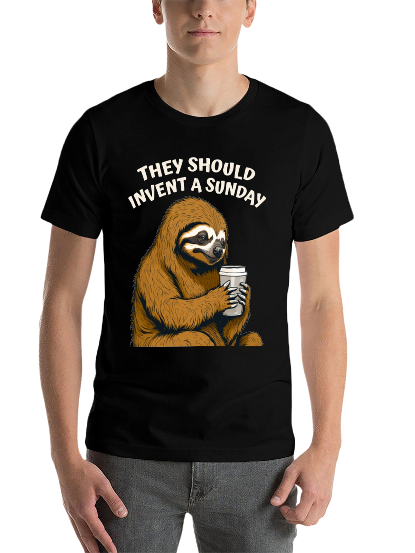 Black Lazy Sunday Sloth Coffee T-Shirt view 7