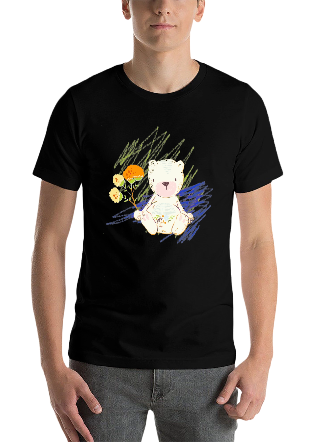 Black Cute Bear Graphic Tee - Soft Style view 7