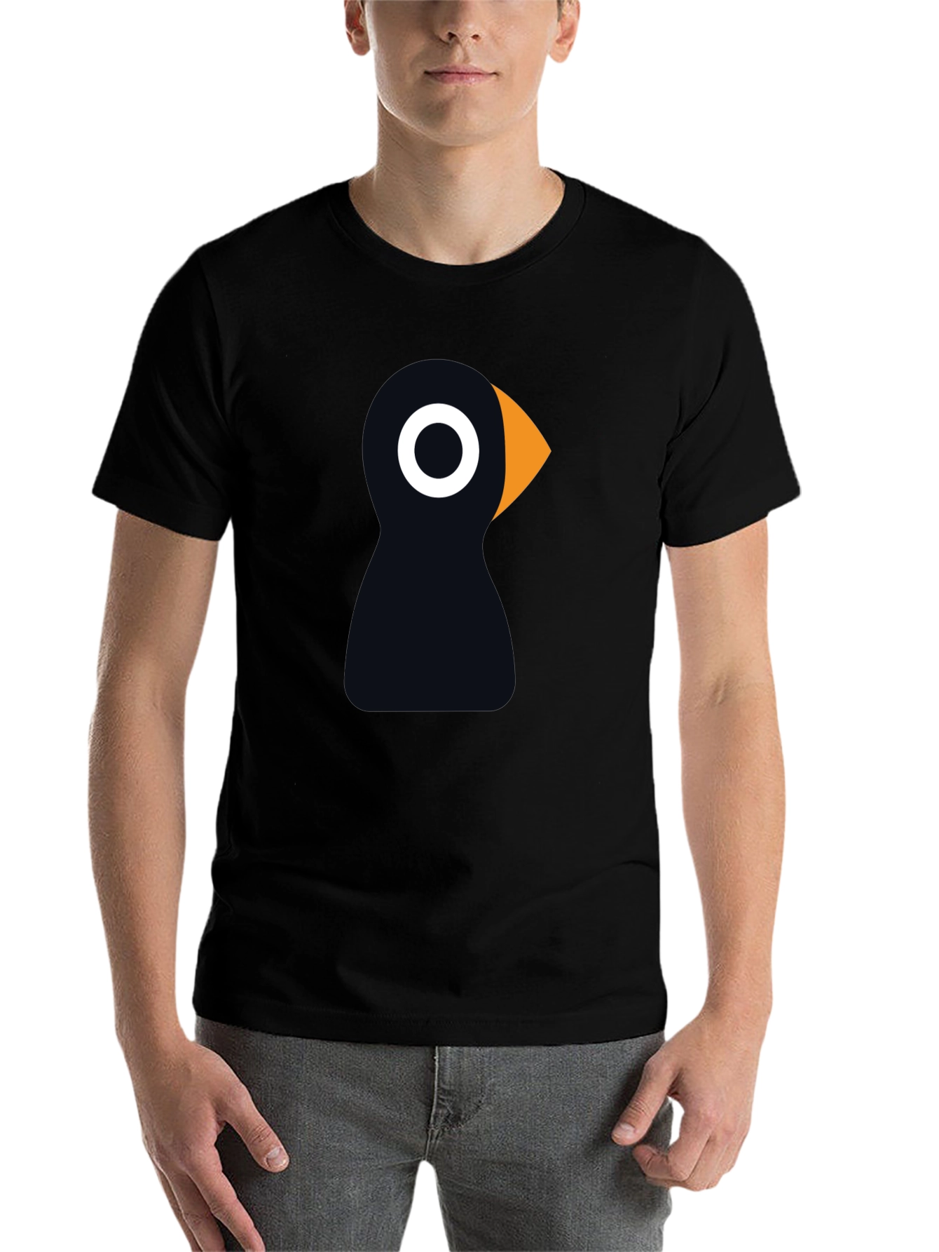 Black Puffin Bird Graphic Tee - Black Cotton T-Shirt view 7