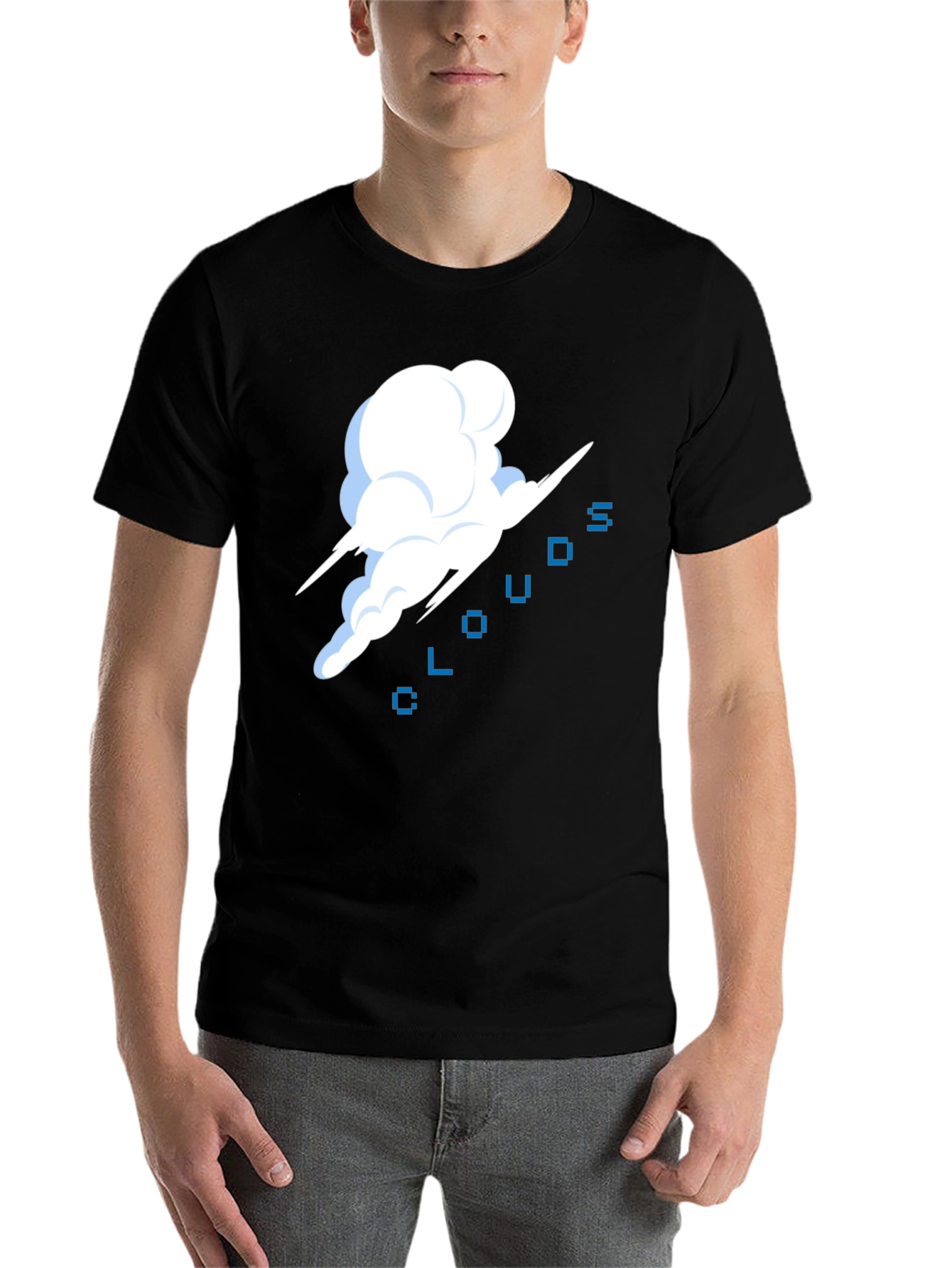 Black Pixel Clouds Black T-Shirt view 7