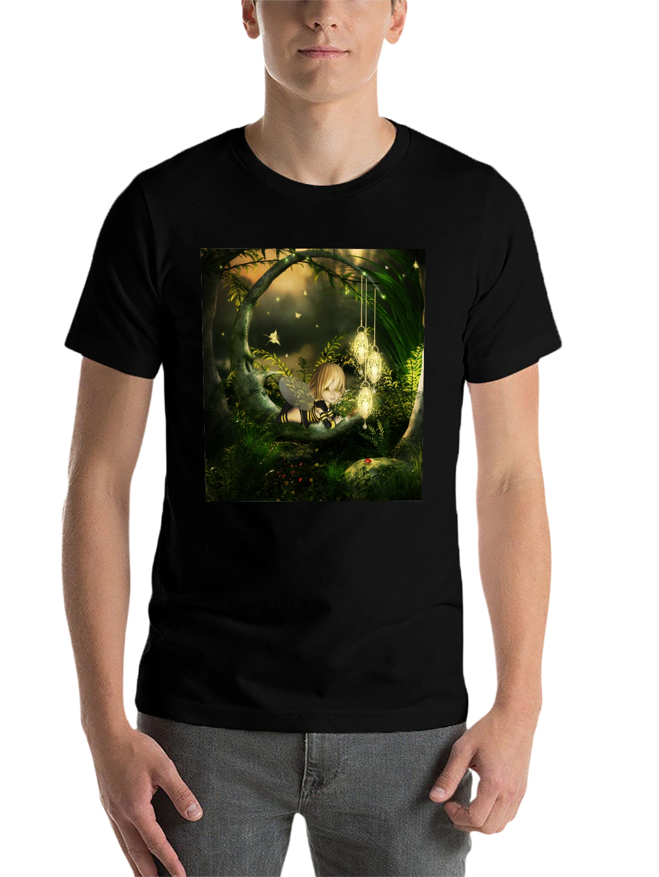 Black Fairy Tale Forest Graphic Tee - Black Cotton Blend view 7