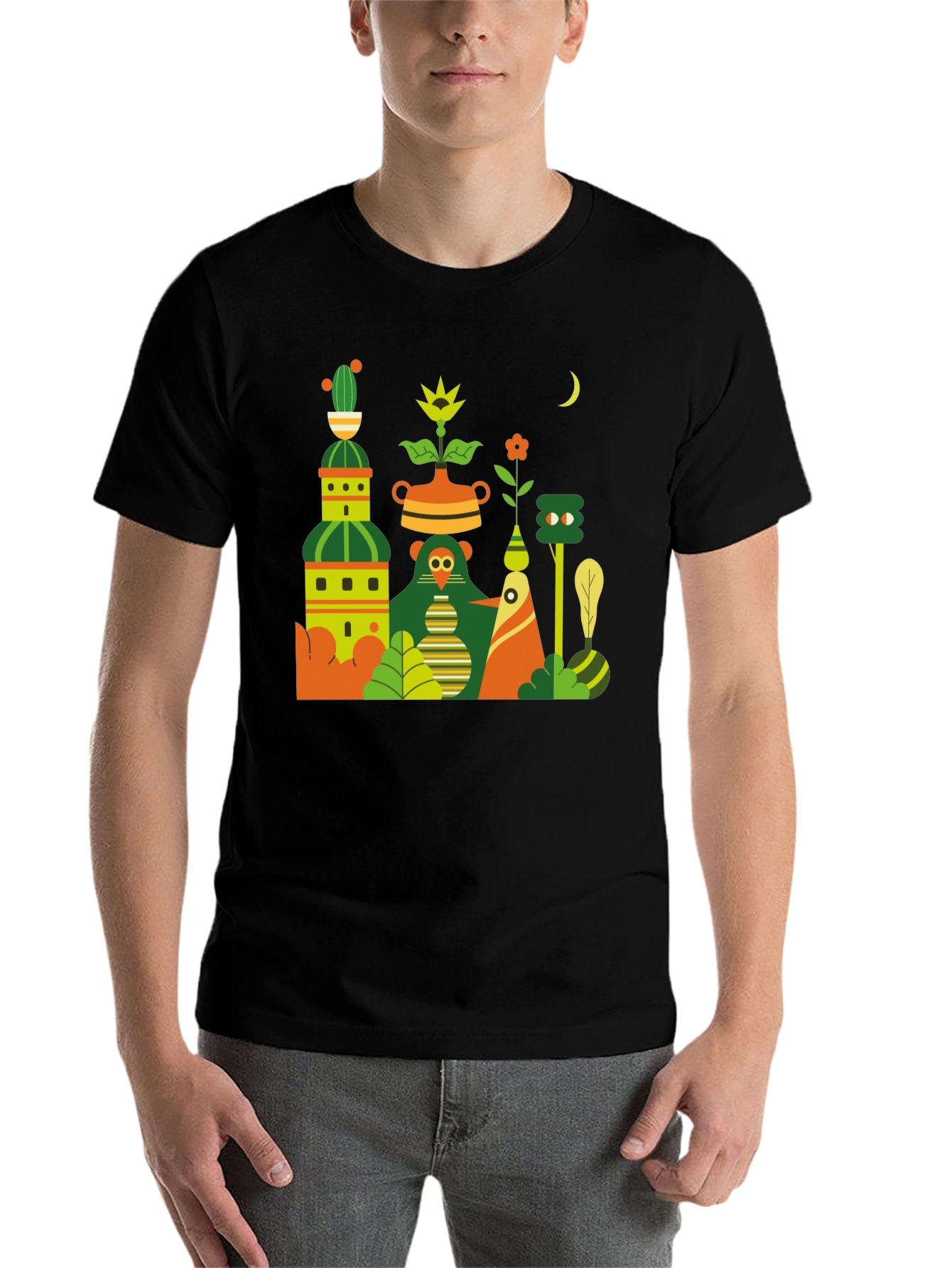 Black Black T-Shirt with Abstract Nature Graphic view 7
