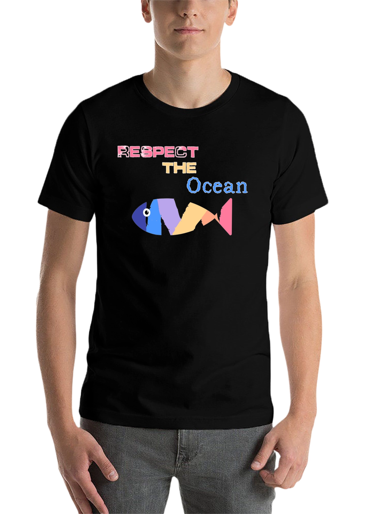 Black Respect the Ocean Graphic Tee - Black Cotton Blend view 7