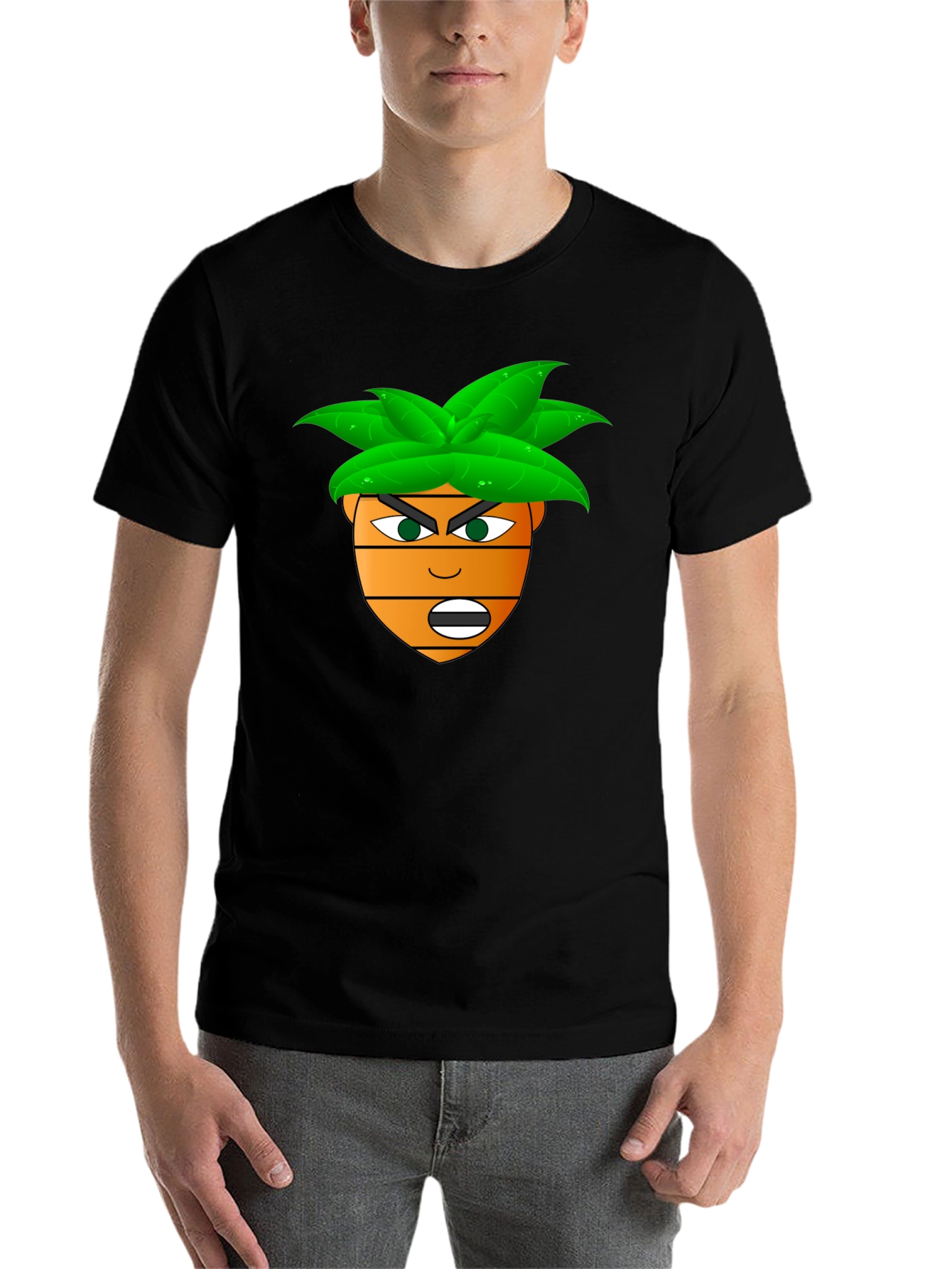 Black Funny Cartoon Carrot Head T-Shirt - Black view 7