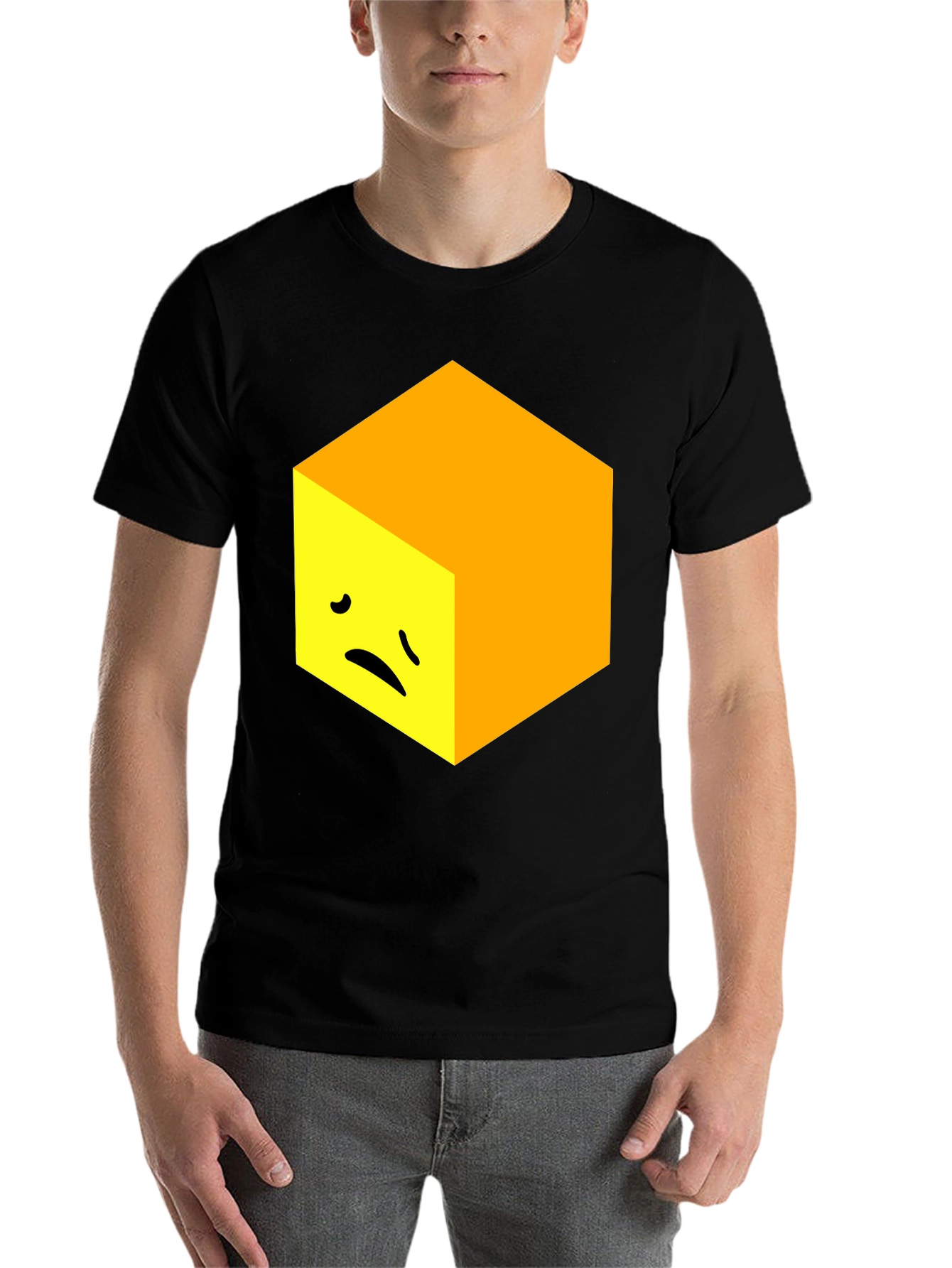 Black Sad Cube Graphic Tee - Unique Men's Black T-Shirt view 7