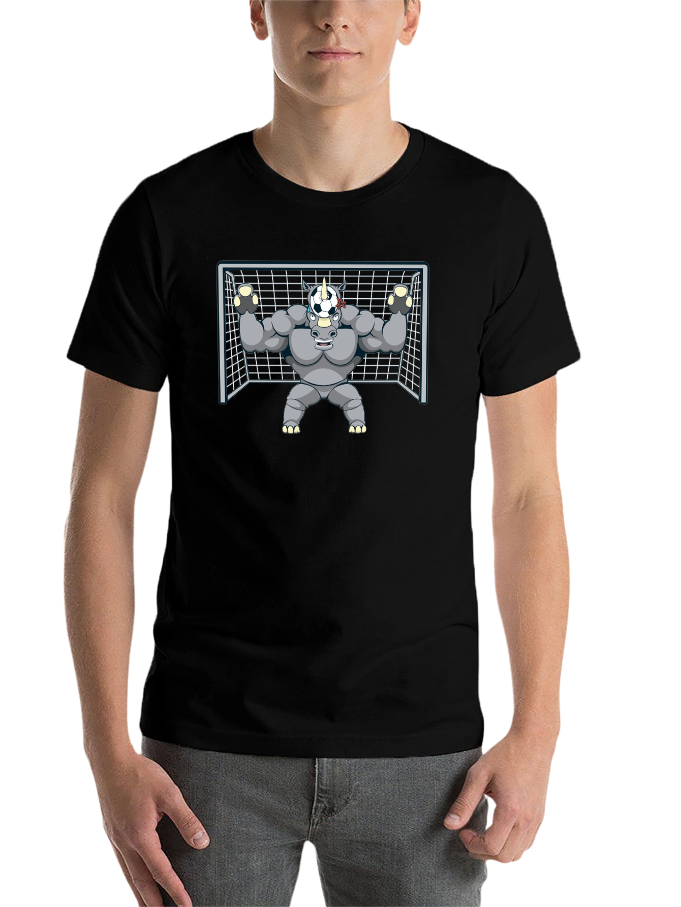 Black Soccer Rhino Goalie T-Shirt - Athletic Graphic Tee view 7