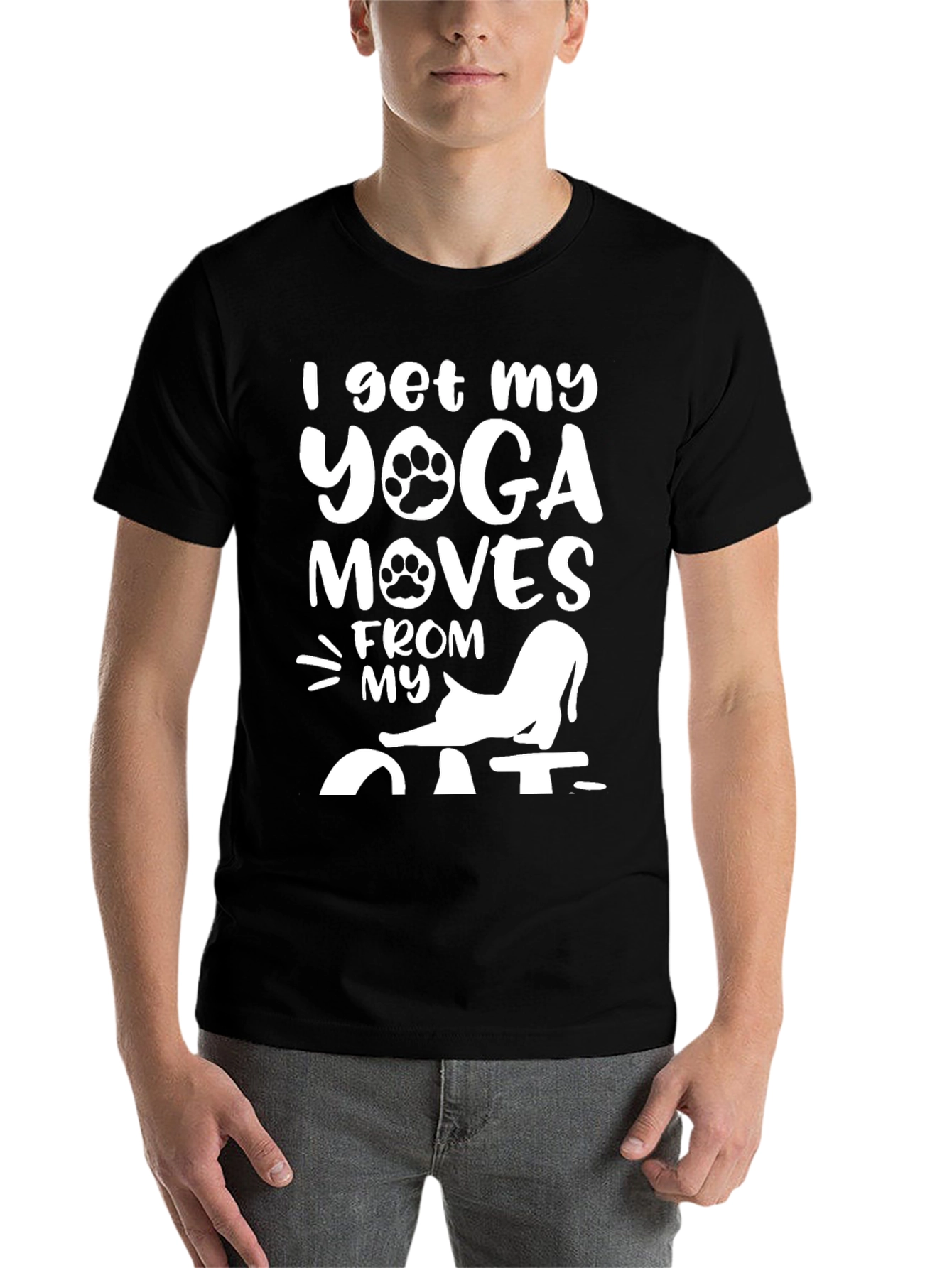 Black Yoga Moves Cat Graphic Tee - Black view 7