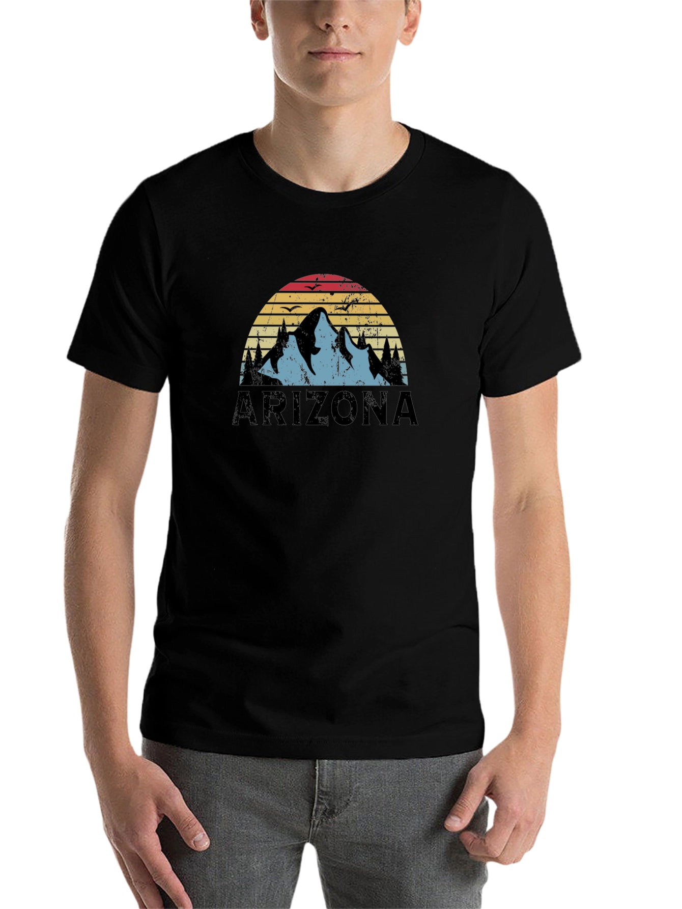Black Arizona Mountain Sunset Graphic T-Shirt view 7