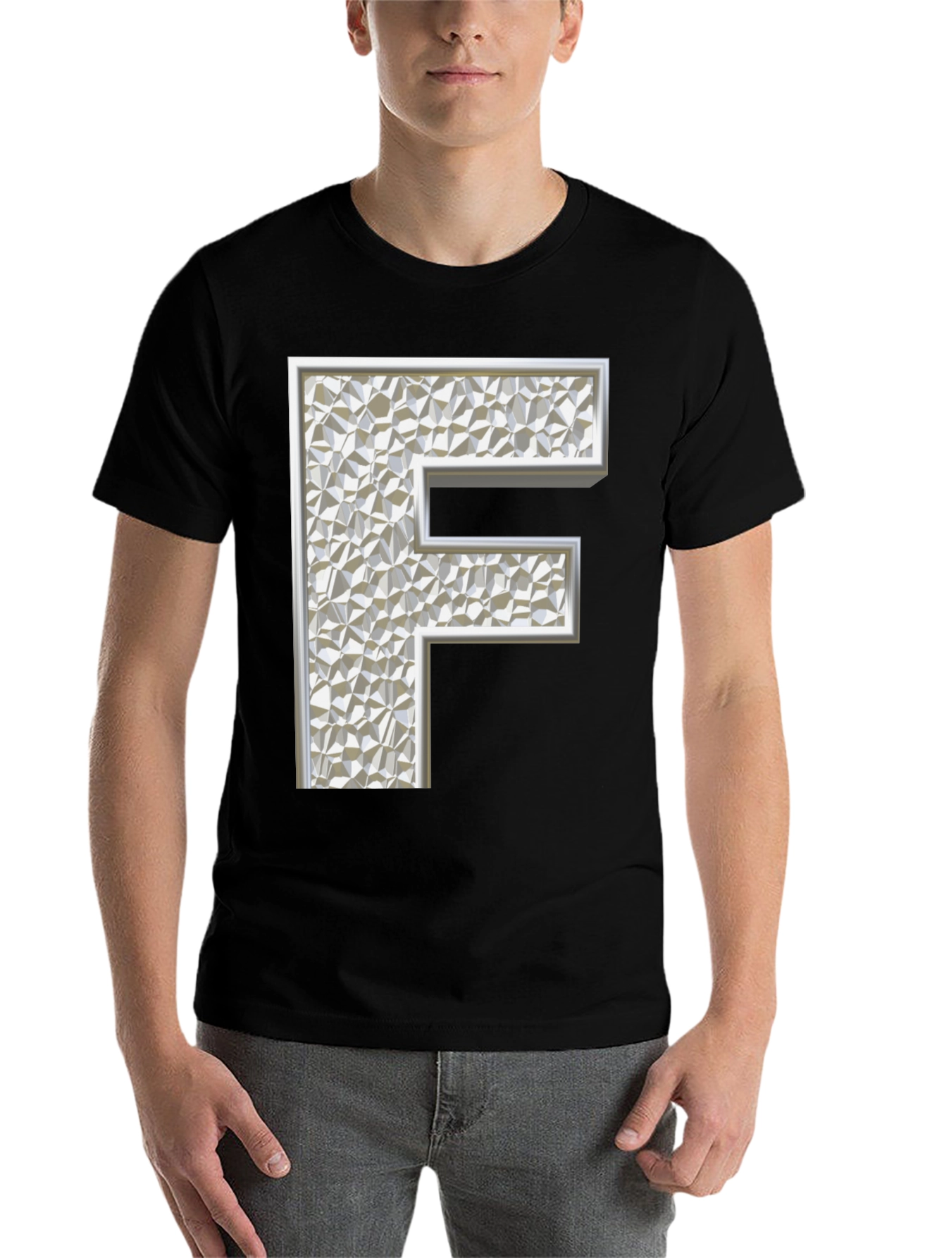 Black Abstract Letter 'F' Graphic Black T-Shirt view 7
