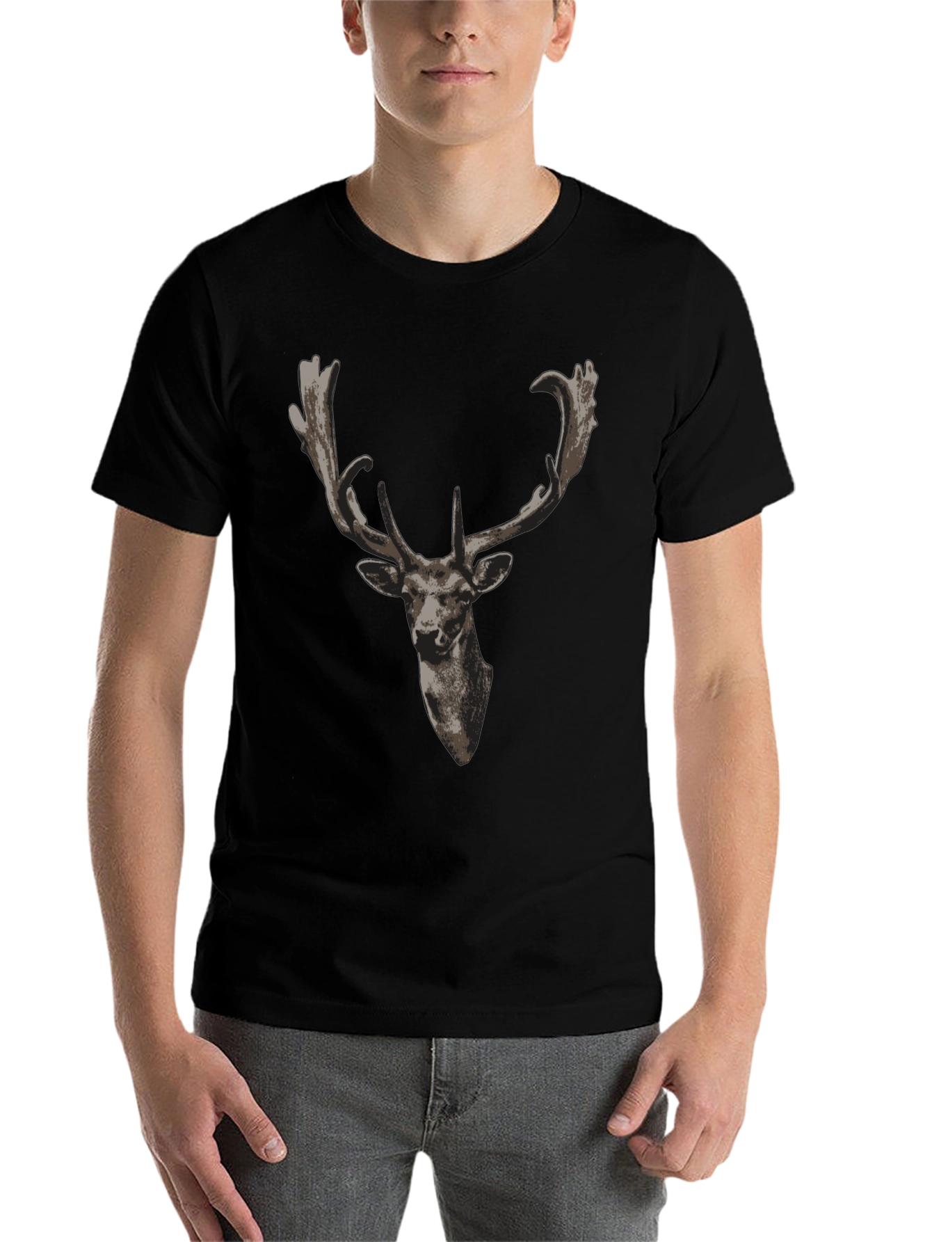 Black Deer Head Graphic Black T-Shirt view 7