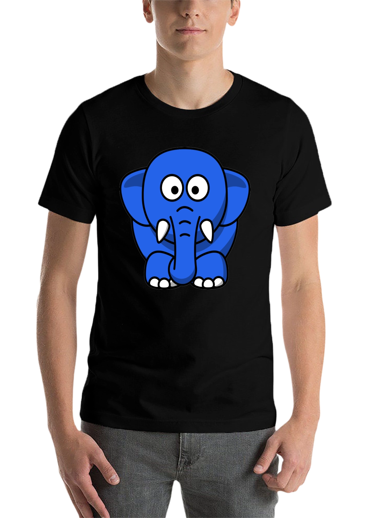 Black Cute Blue Cartoon Elephant Black T-Shirt view 7