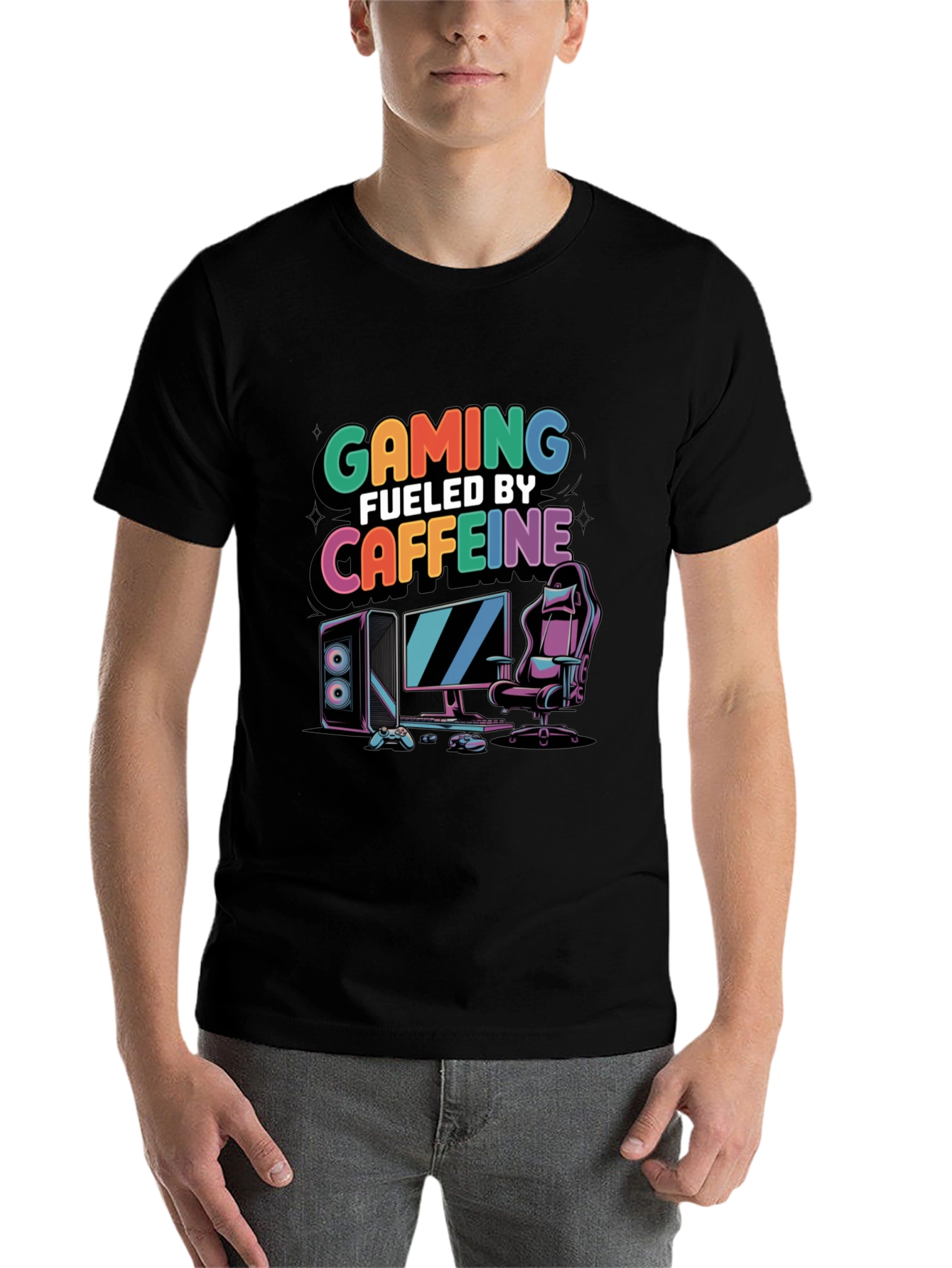 Black Gaming Fueled by Caffeine Black T-Shirt view 7