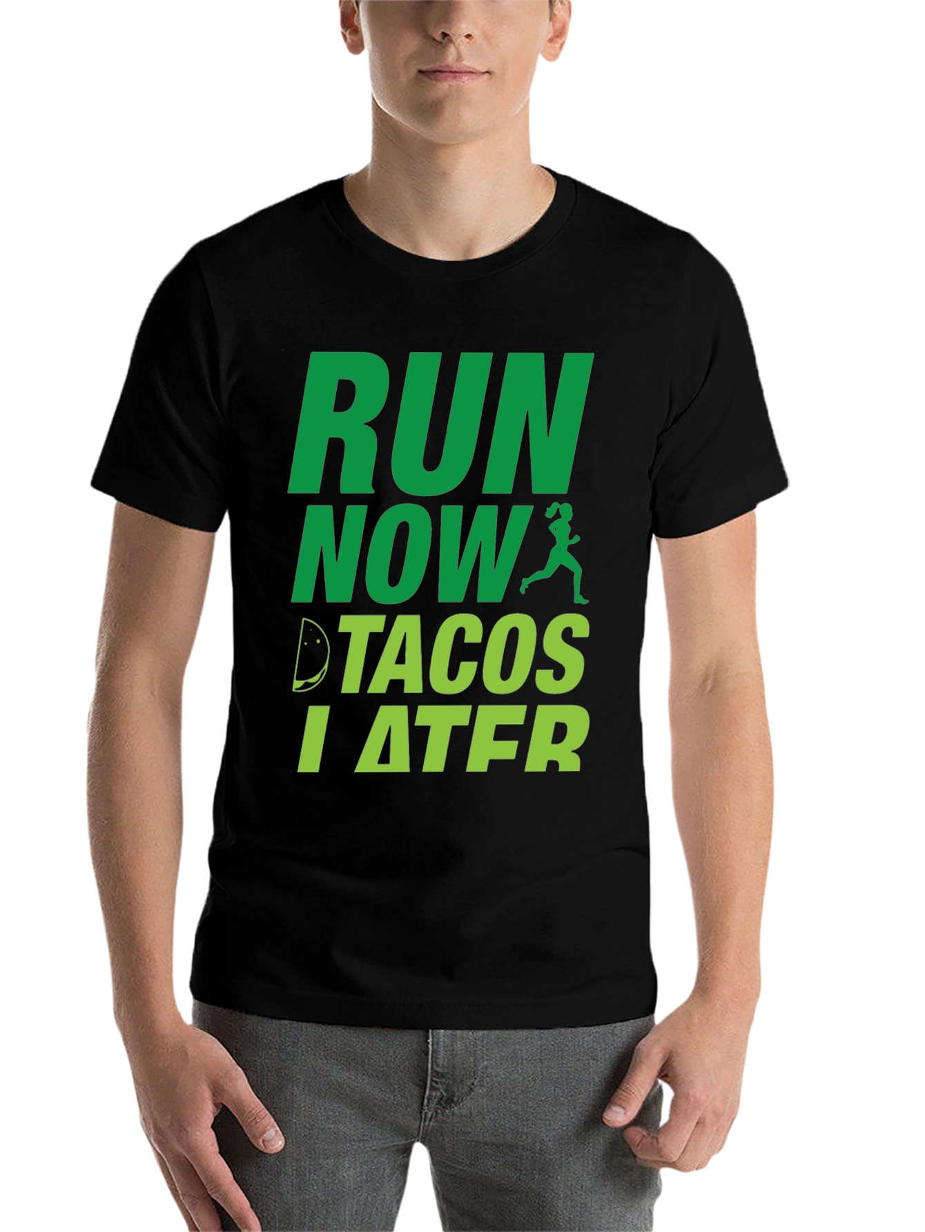Black Run Now Tacos Later Funny Men's T-Shirt view 7