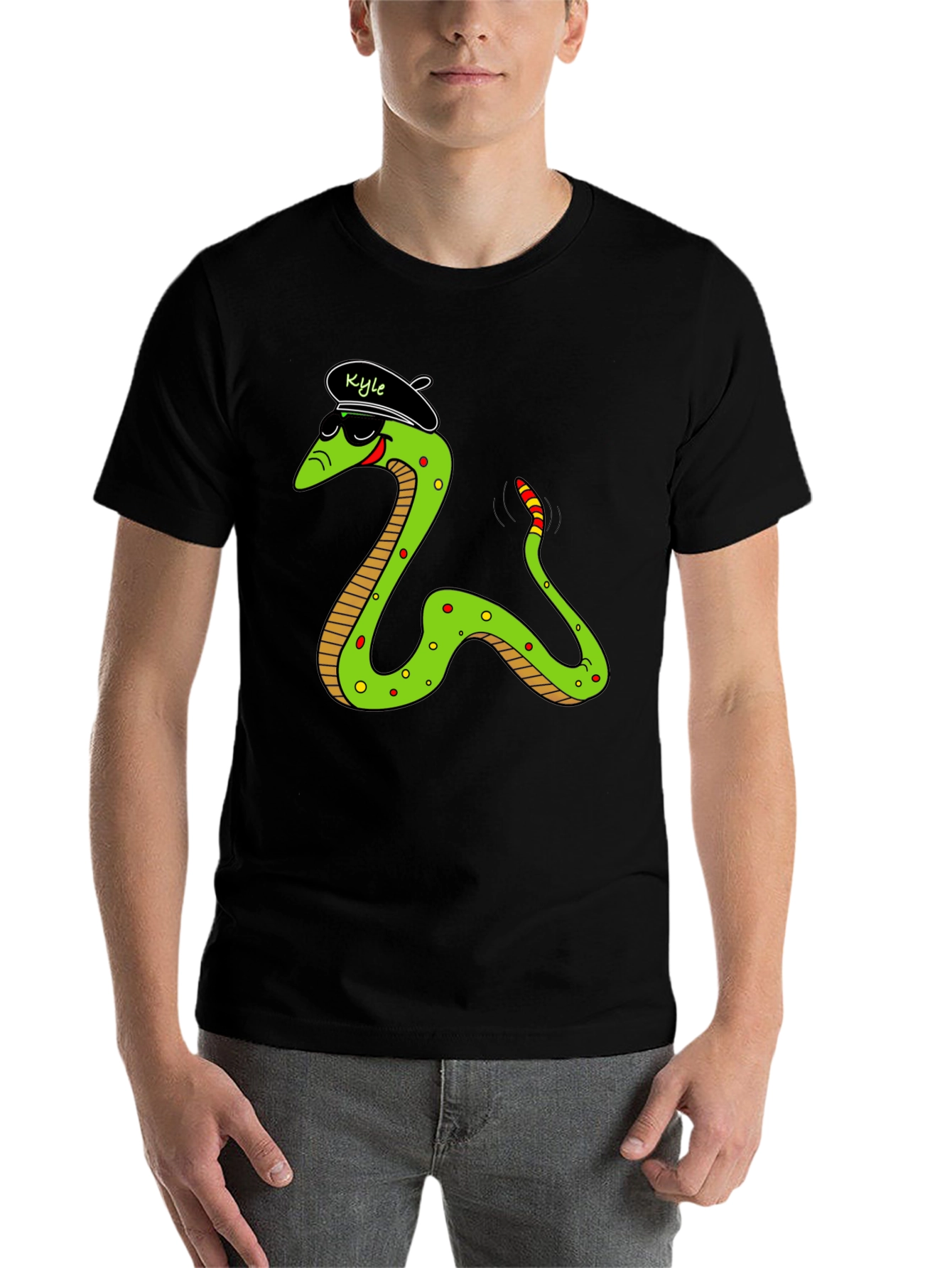 Black Cool Snake Graphic Tee - "Kyle" Beret view 7