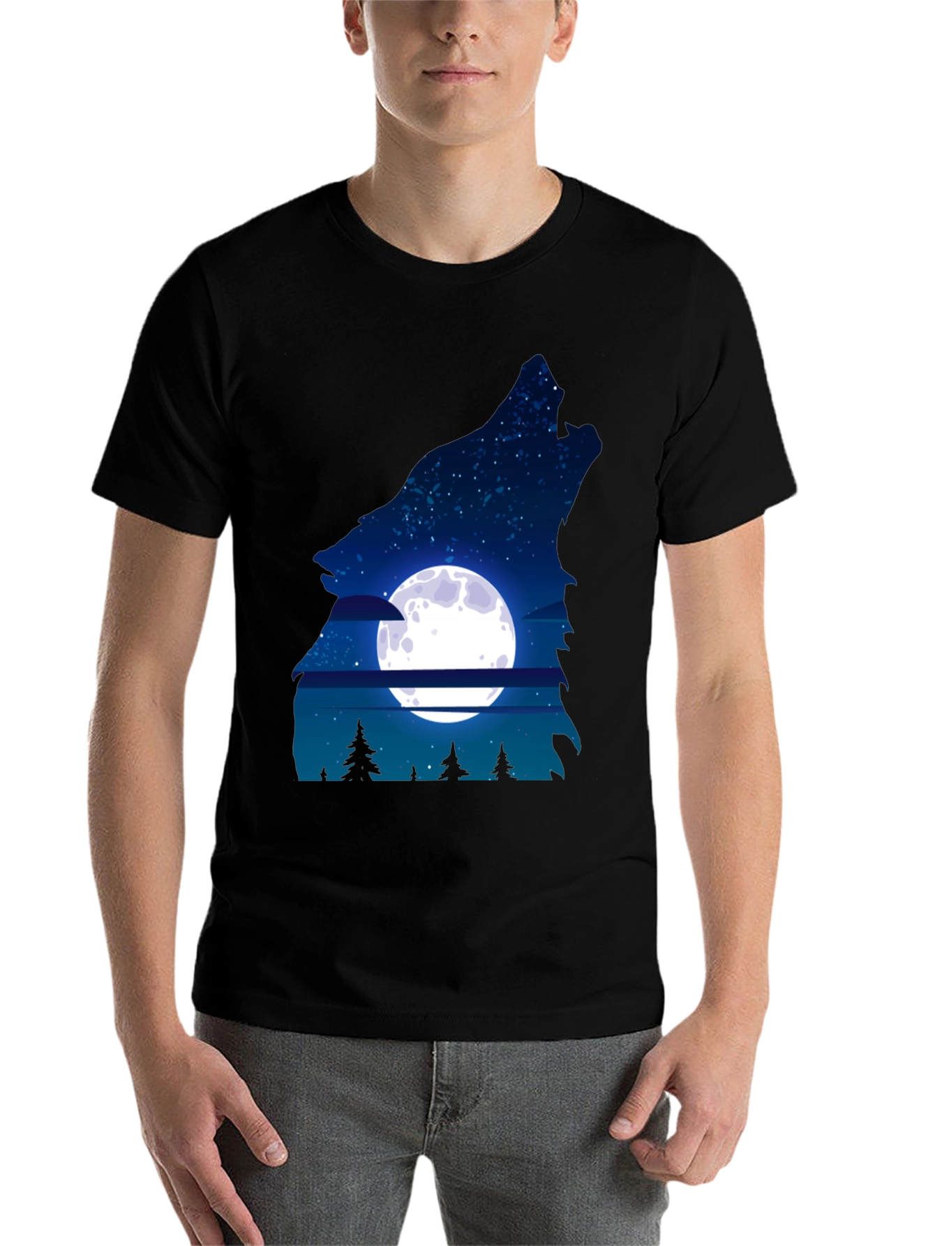 Black Wolf Moon Graphic Tee - Men's Black T-Shirt view 7