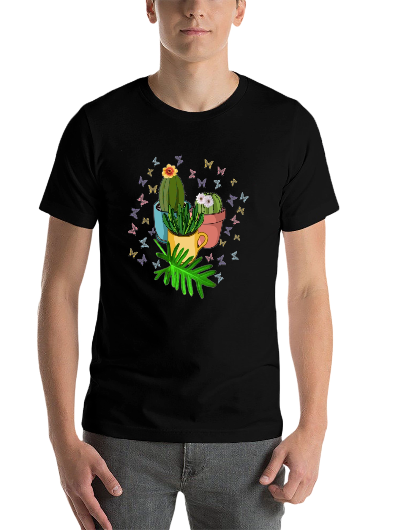 Black Cactus & Butterfly Graphic T-Shirt - Nature Lover Tee view 7