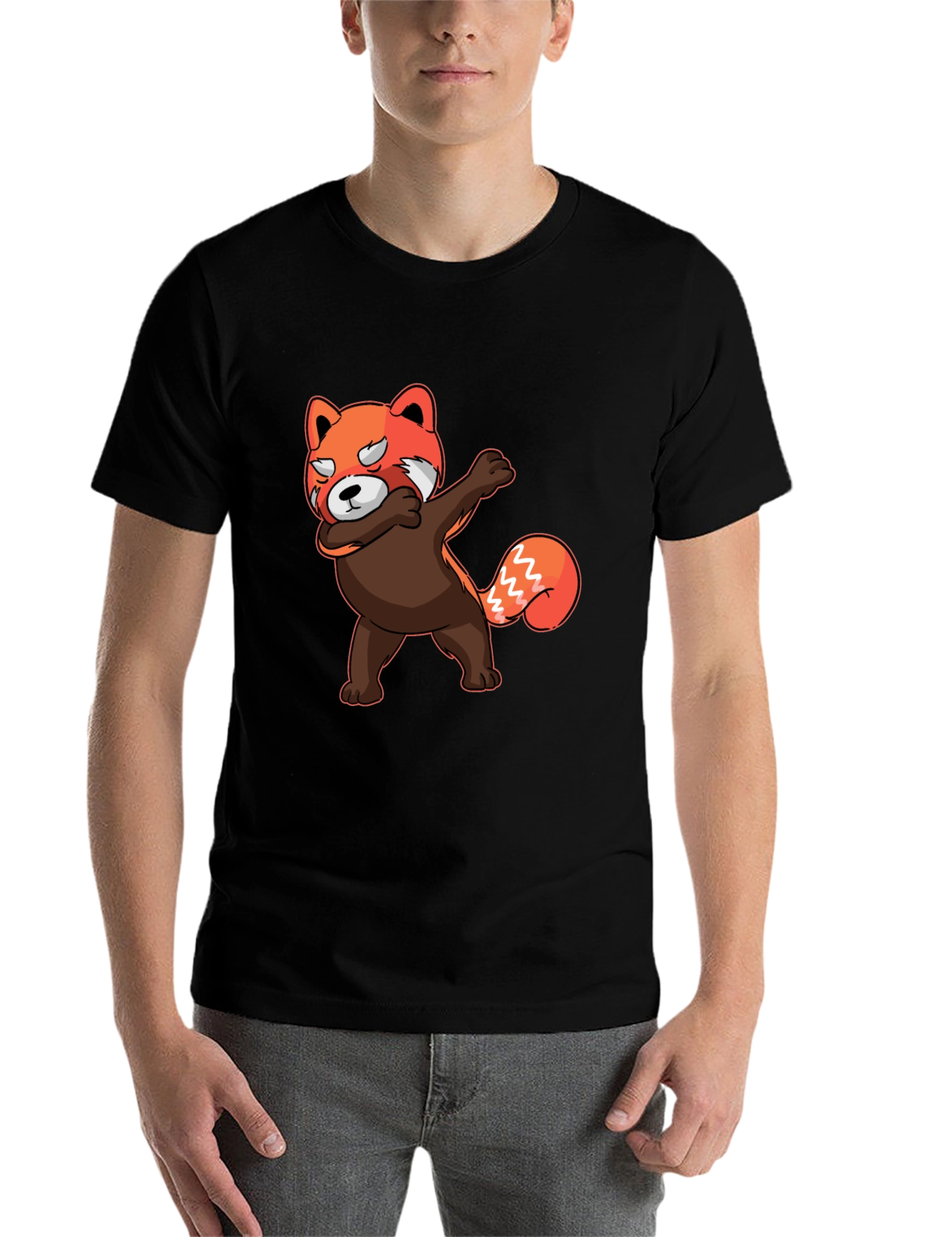 Black Dabbing Red Panda T-Shirt - Unique Graphic Tee view 7