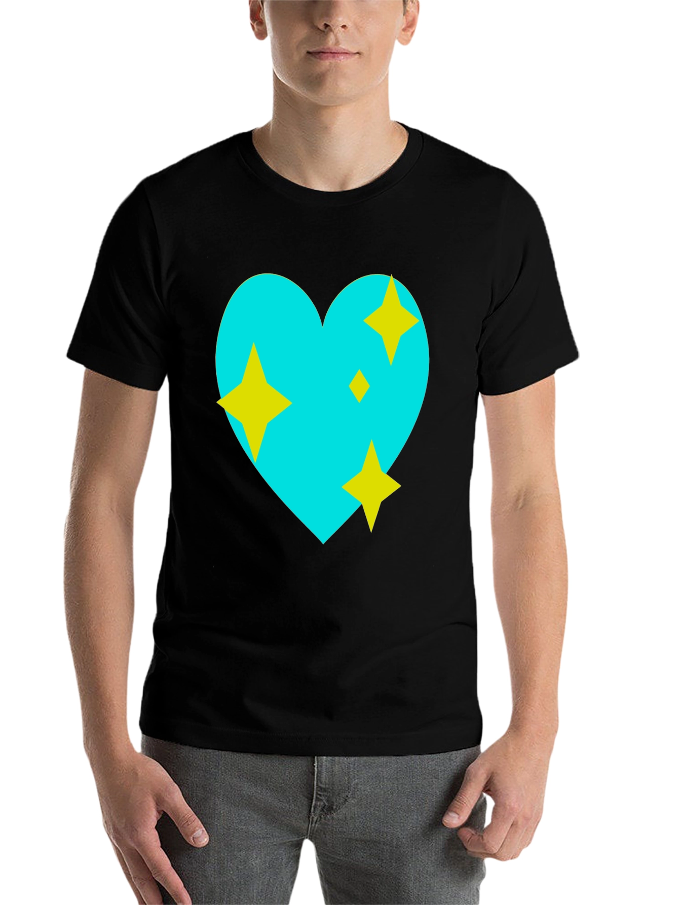Black Sparkling Heart Graphic Tee - Black Cotton Blend view 7