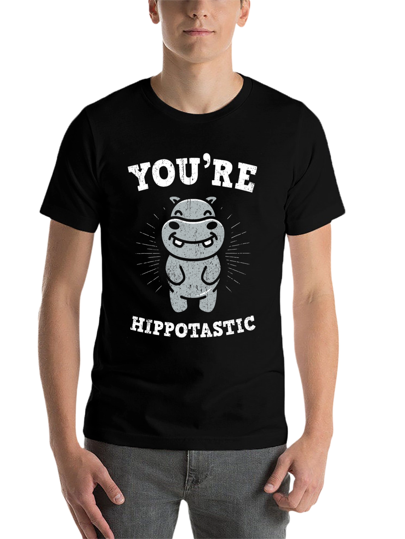 Black You're Hippotastic T-Shirt - Funny Hippo Graphic Tee view 7
