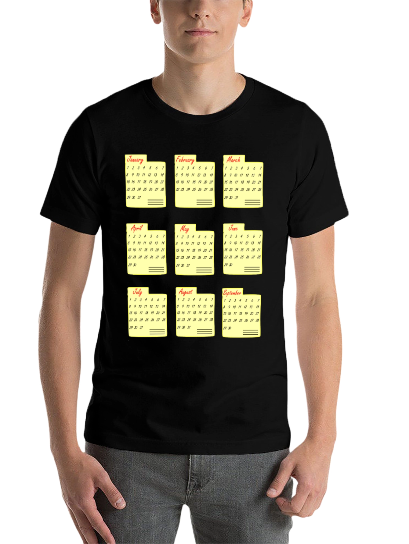 Black Calendar Months Graphic Print T-Shirt view 7