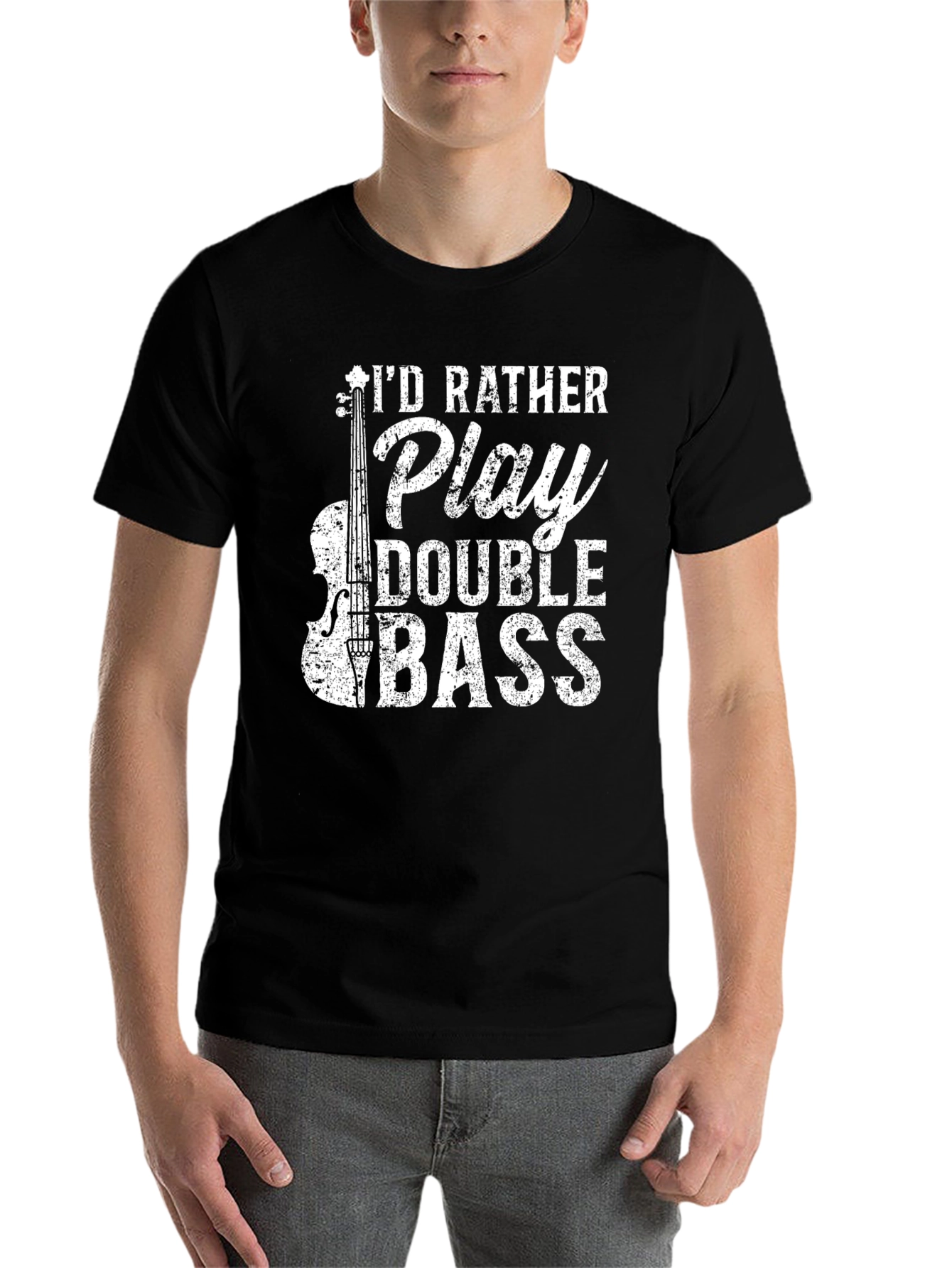 Black I'd Rather Play Double Bass T-Shirt view 7