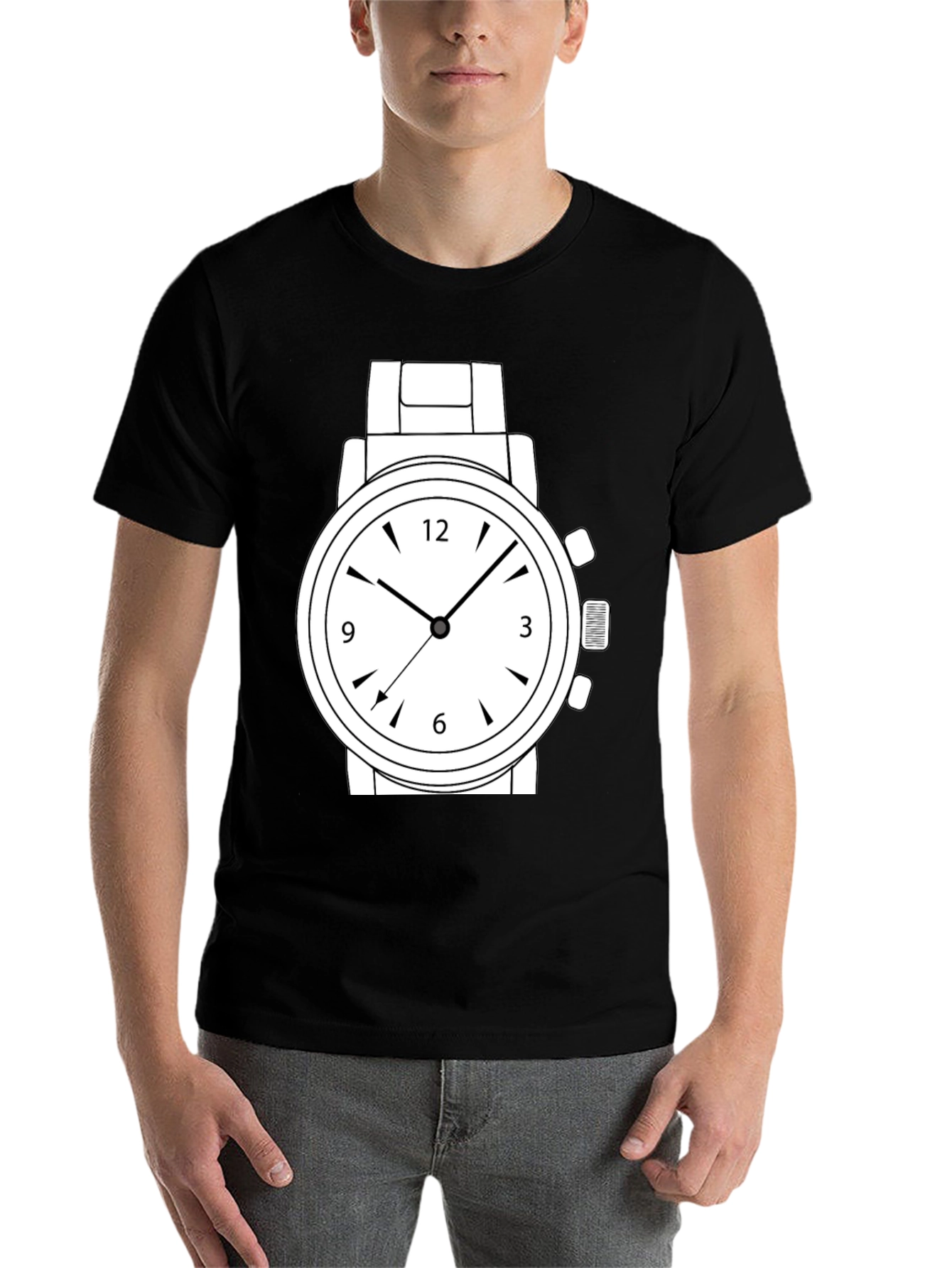 Black Men's Graphic T-Shirt - Watch Design view 7