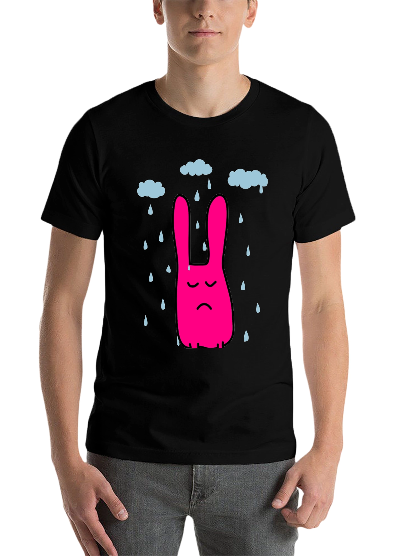 Black Sad Bunny Rain Cloud Black T-Shirt view 7