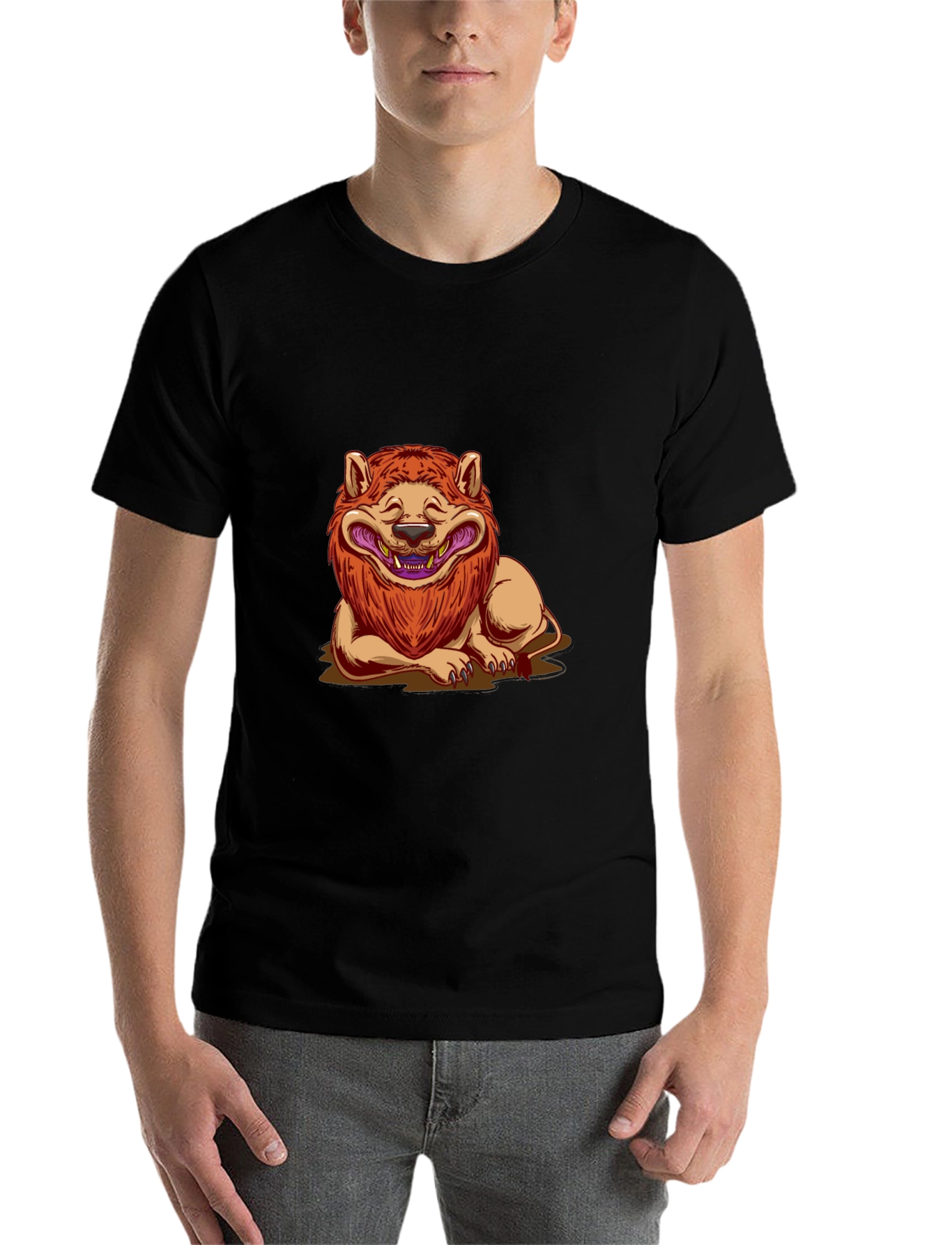 Black Lion Cartoon Graphic Black T-Shirt view 7