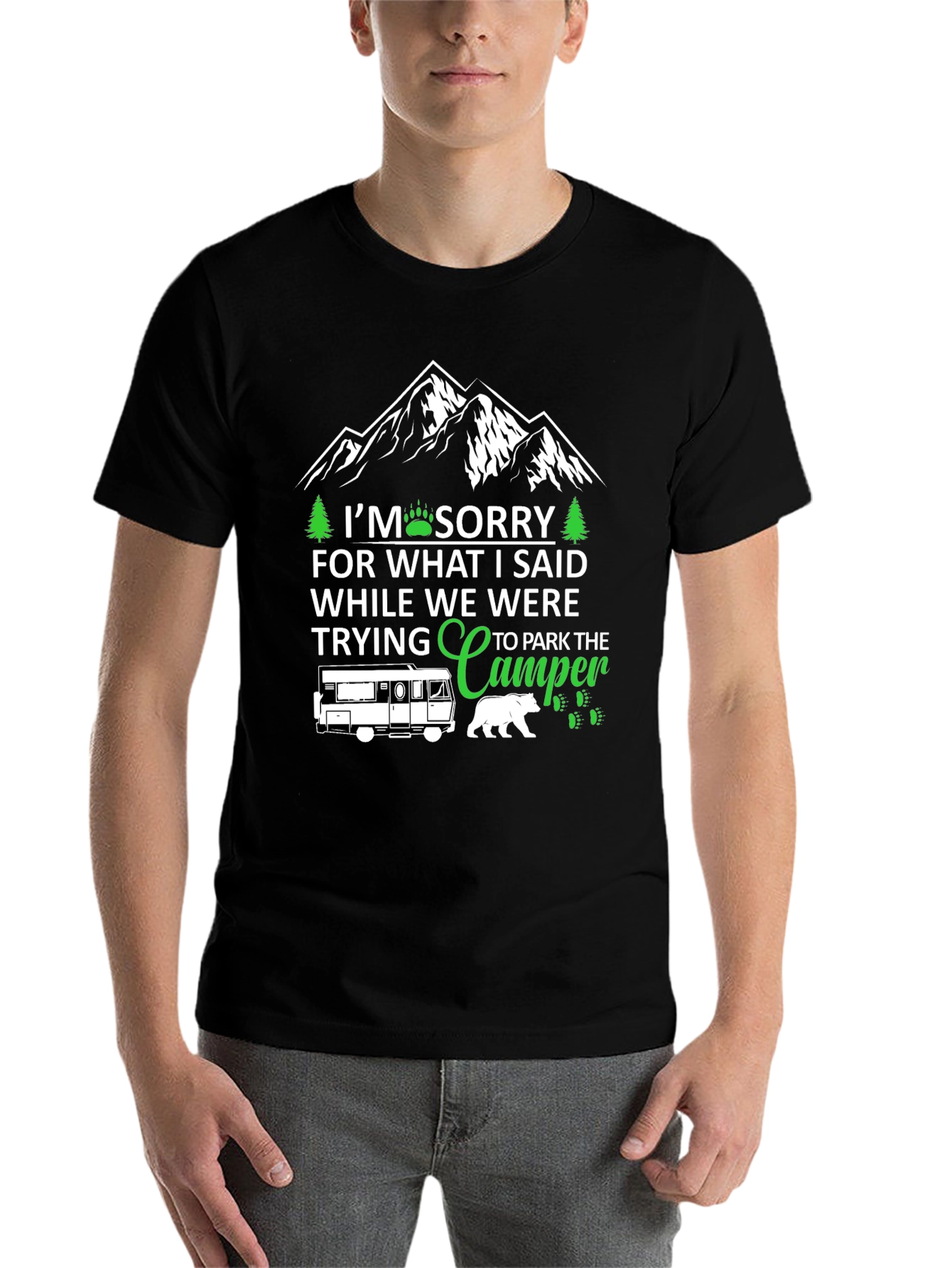 Black Sorry While Parking Camper T-Shirt view 7