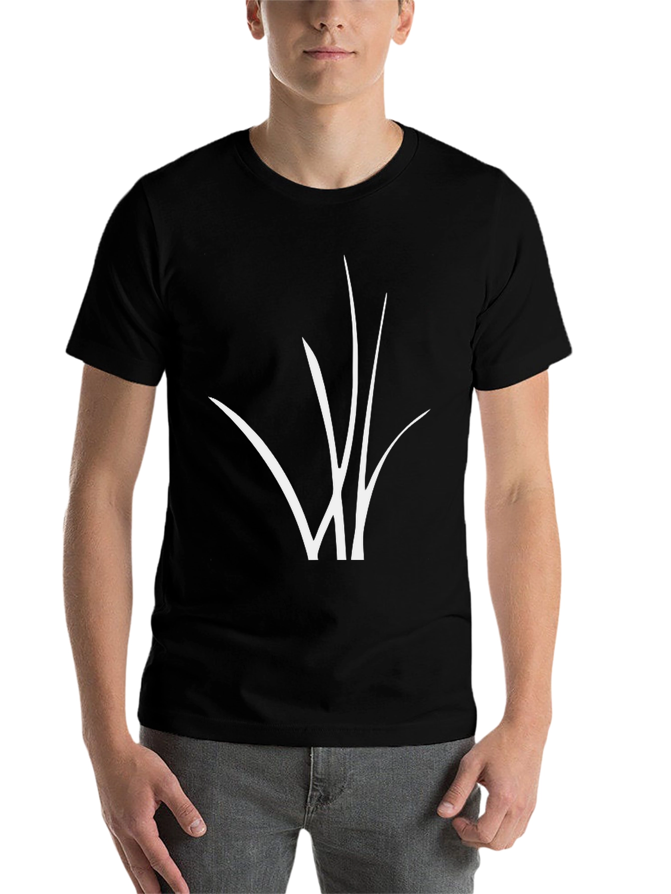 Black Black T-Shirt with Abstract White Grass Design view 7