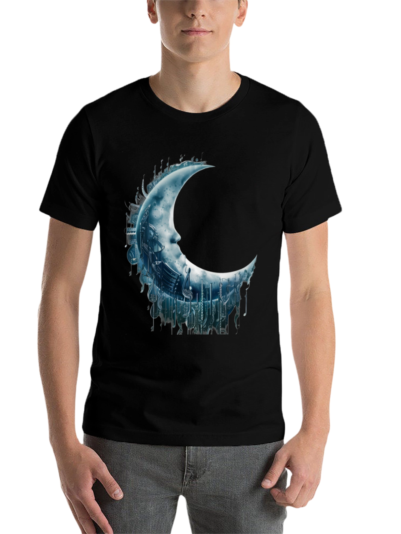 Black Crescent Moon Music Note Graphic Tee - Black view 7