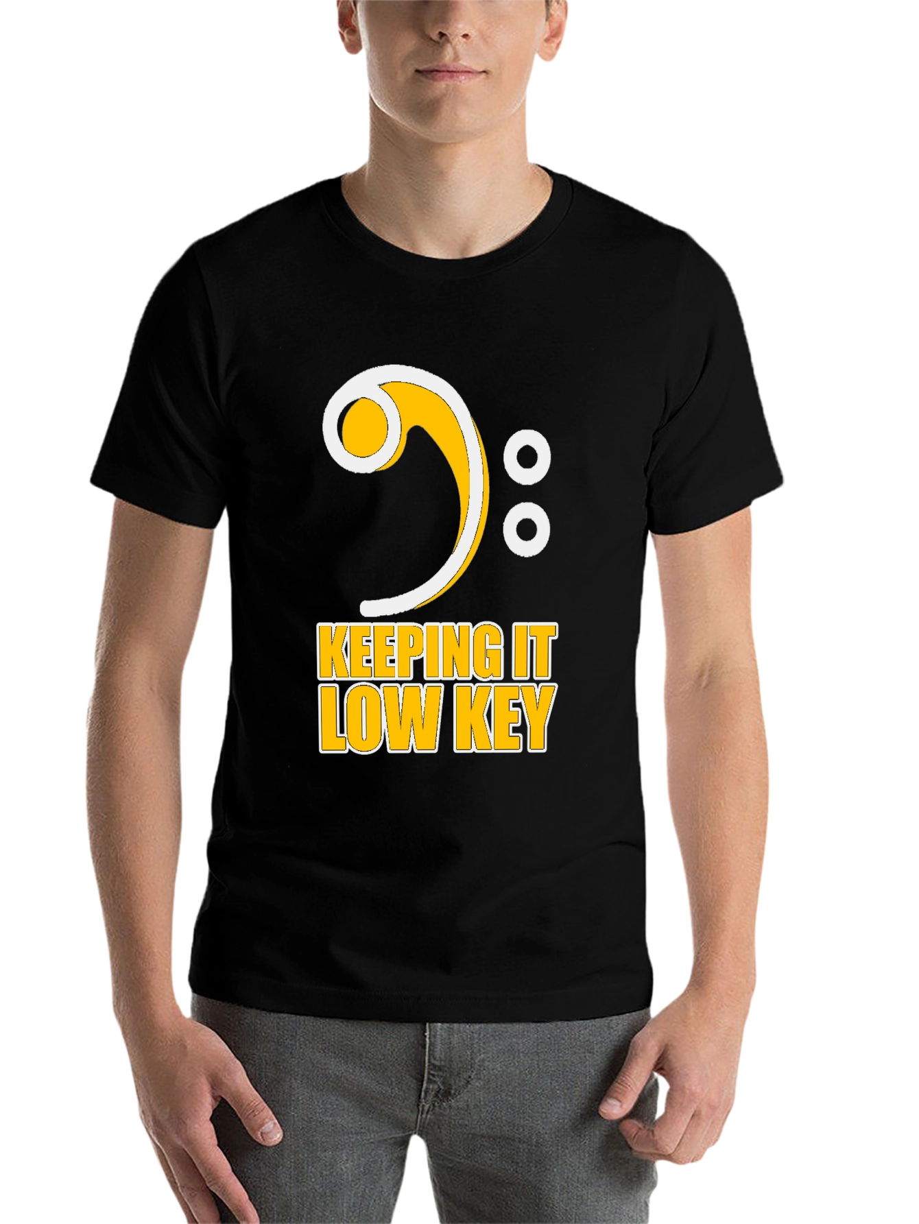 Black Keeping It Low Key Bass Clef Music T-Shirt view 7