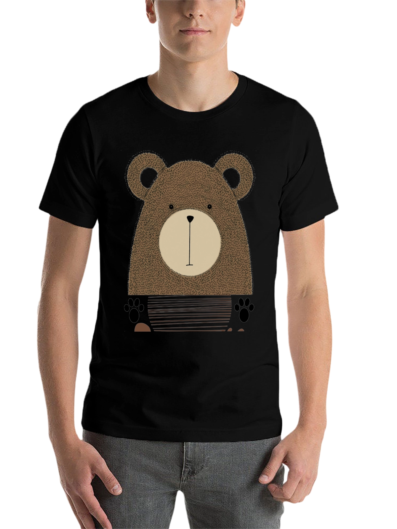 Black Cute Bear Graphic Print Black T-Shirt view 7