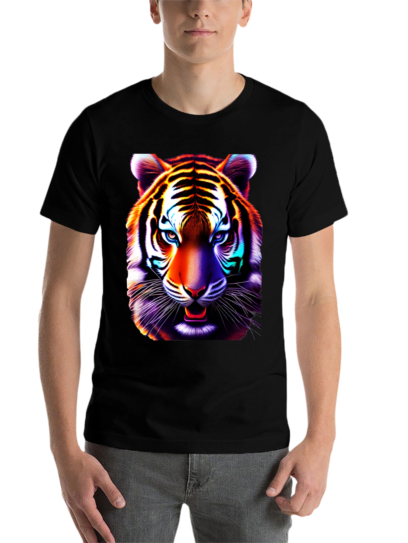 Black Vibrant Tiger Graphic Tee - Cool Animal Print Shirt view 7