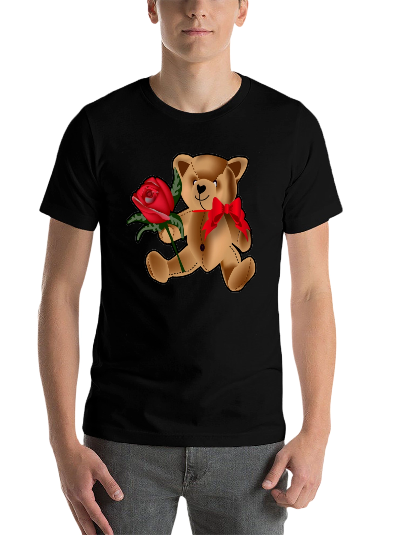 Black Teddy Bear Rose T-Shirt - Valentine's Day Love view 7