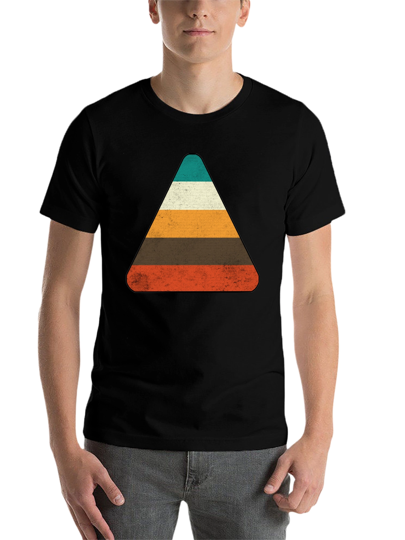 Black Retro Striped Triangle Graphic T-Shirt view 7