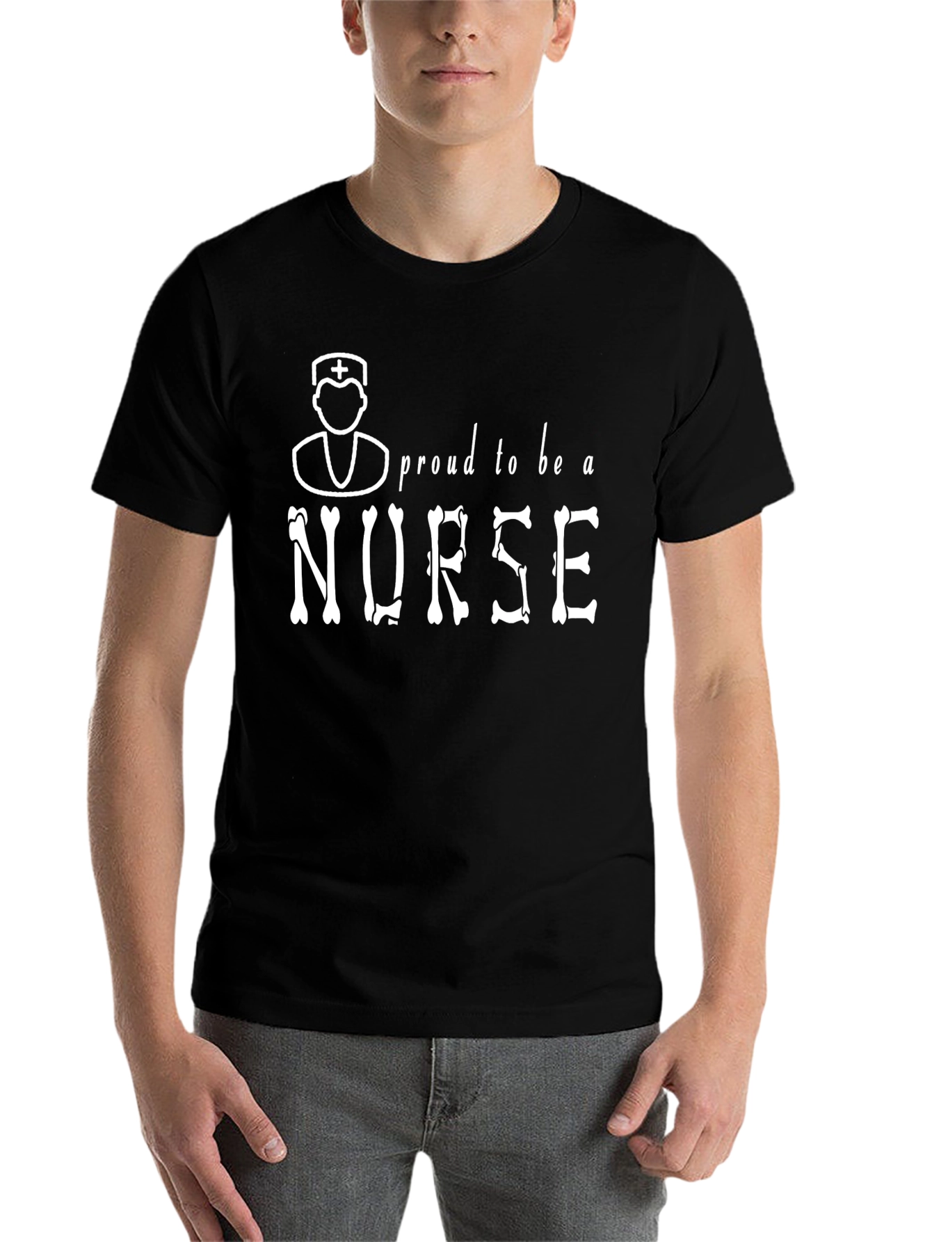Black Proud Nurse T-Shirt - Bone Lettering view 7